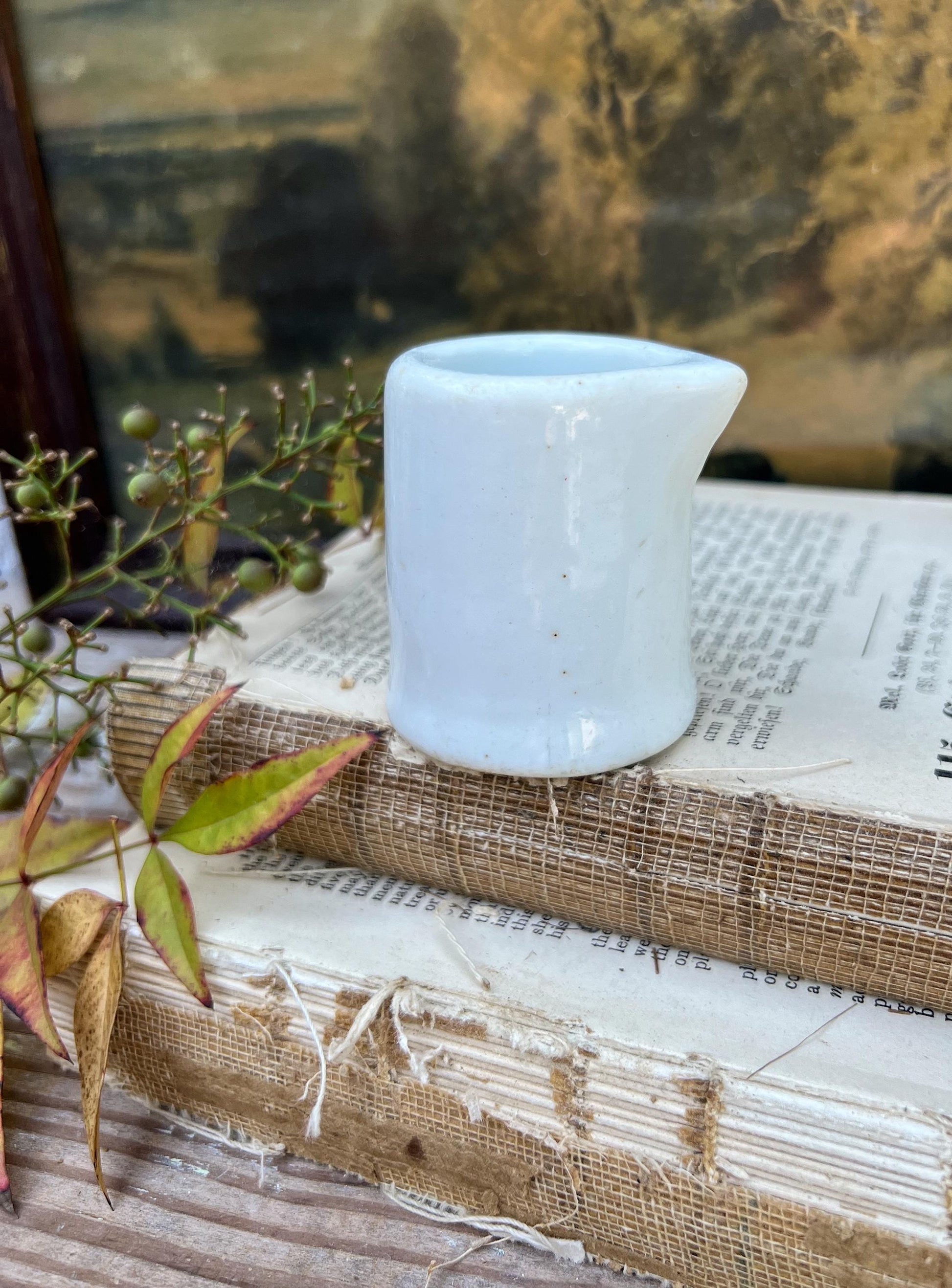 Vintage White Chunky Ironstone Creamer Thick Syrup Handleless Pitcher Spout Restaurant Ware Farmhouse Decor