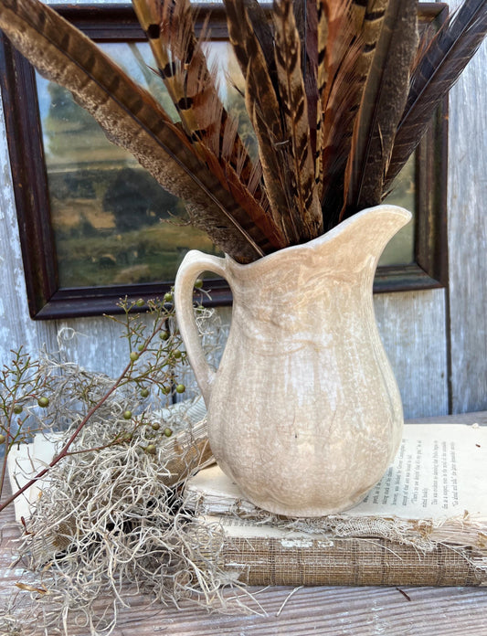 Antique White Ironstone PITCHER Jug Creamy White Farmhouse Decor Grungy Crazing Crazed Stained Arthur Wood England Royal