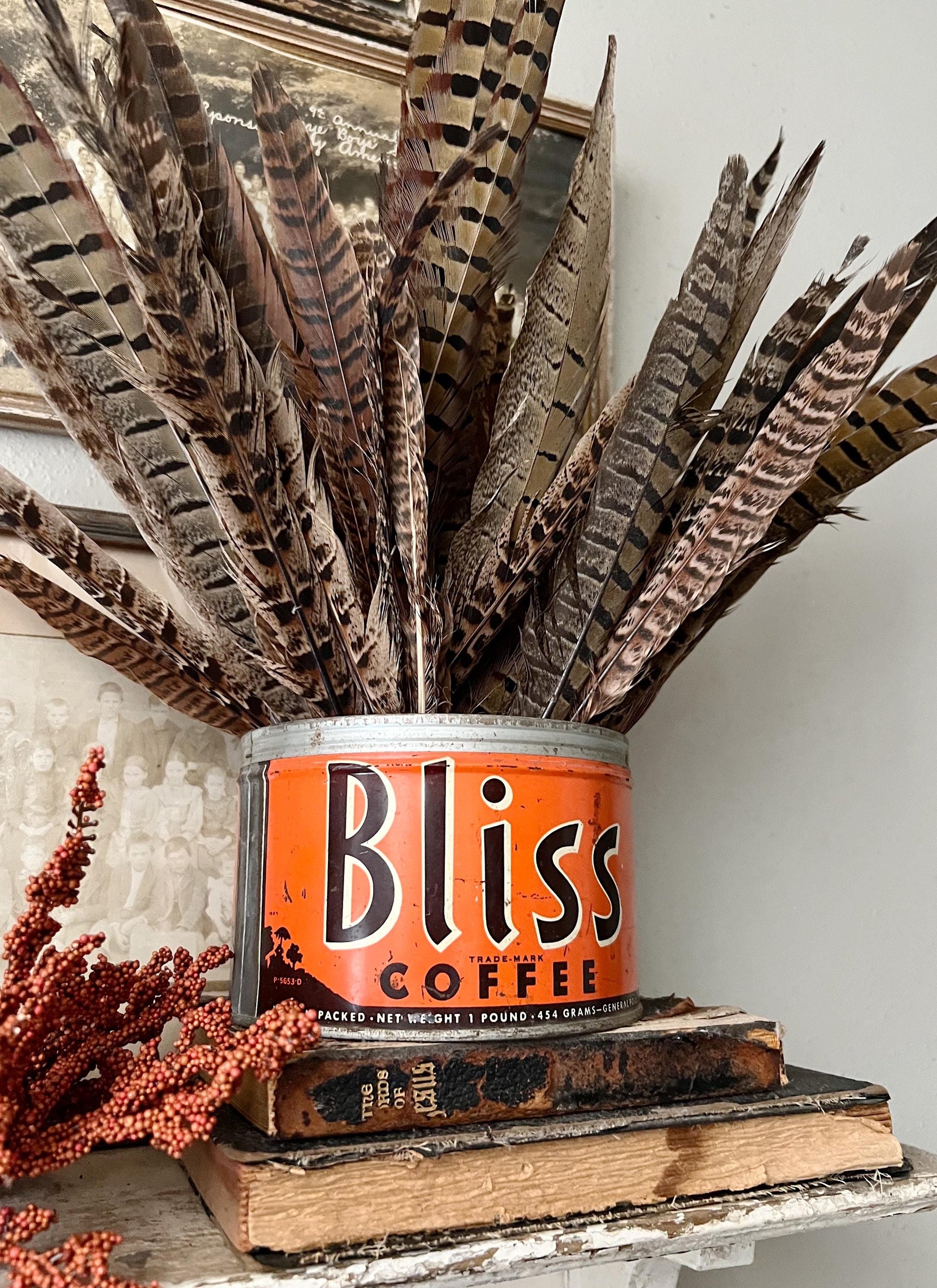 Antique Vintage BLISS Coffee Can Tin Canister Farmhouse Decor Fixer Upper Decor ORANGE Fall Decor Maxwell House Co.