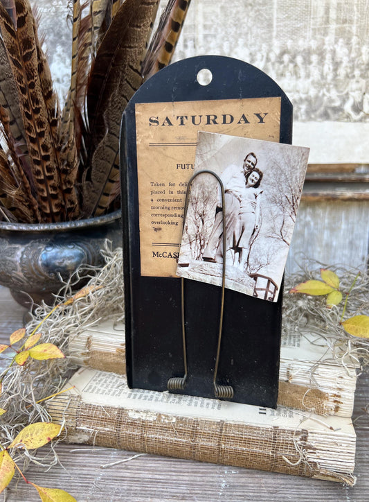 Antique McCaskey Register Clip Receipt Holder SATURDAY Industrial Metal Clipboard Farmhouse Decor Day of the Week
