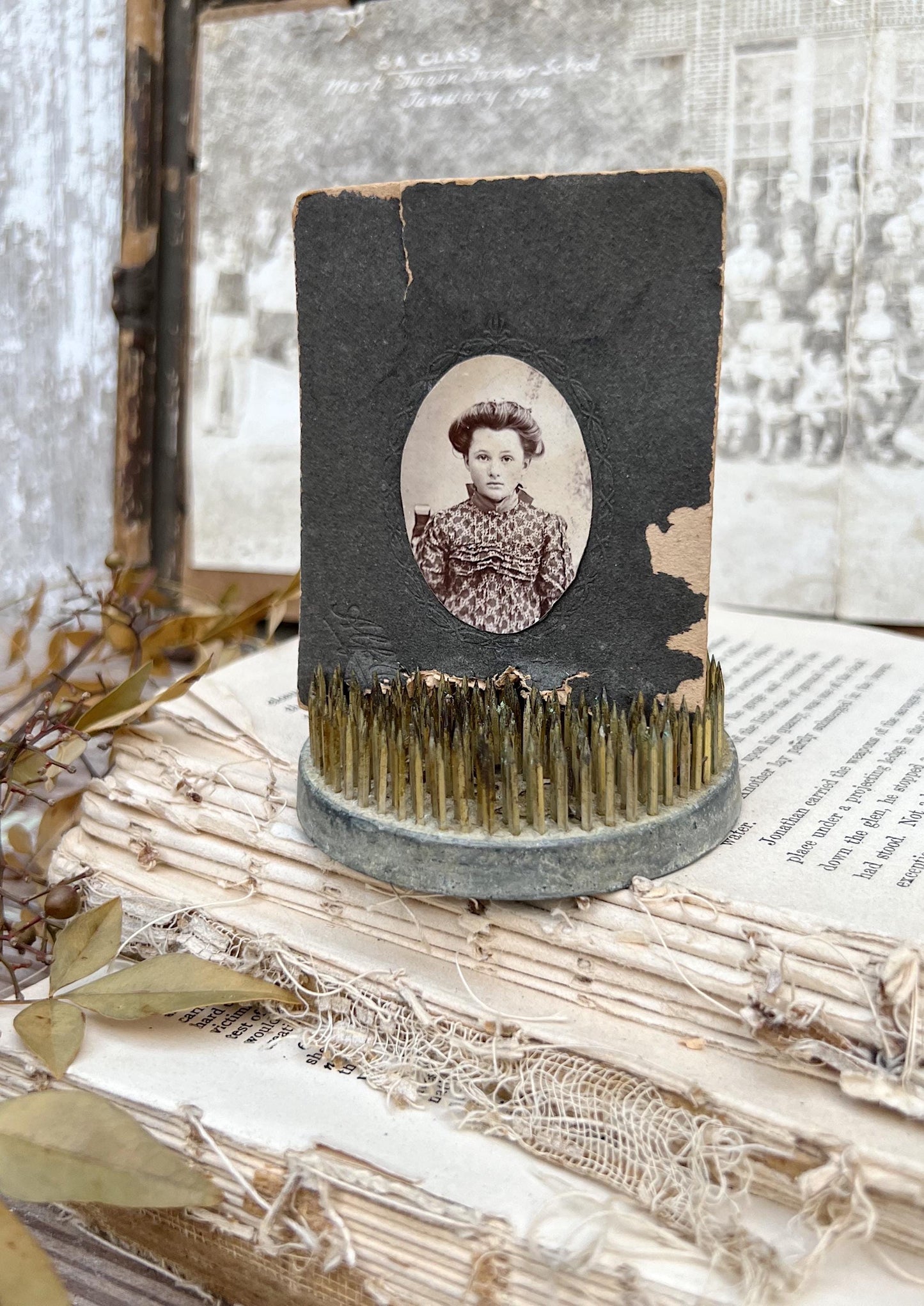 Vintage Floral Frog Large Antique Flower Spike Photo Display Farmhouse Decor Garden Industrial Salvage