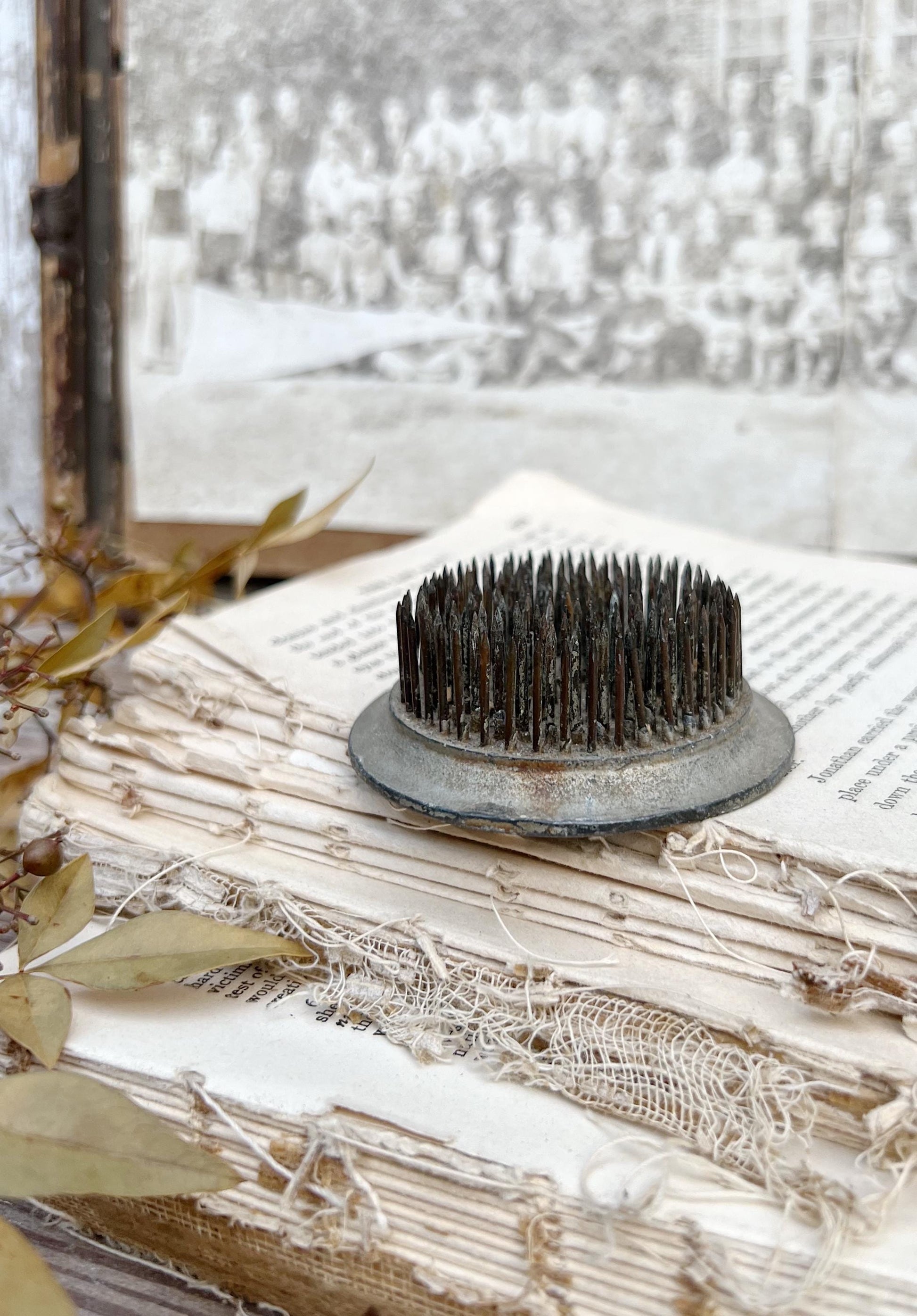 Vintage Floral Frog Large Antique Flower Spike Photo Display Farmhouse Decor Garden Industrial Salvage