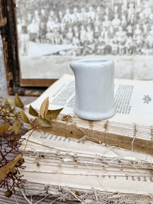 Vintage White Chunky Ironstone Creamer Thick Syrup Handleless Pitcher Spout Restaurant Ware Farmhouse Decor