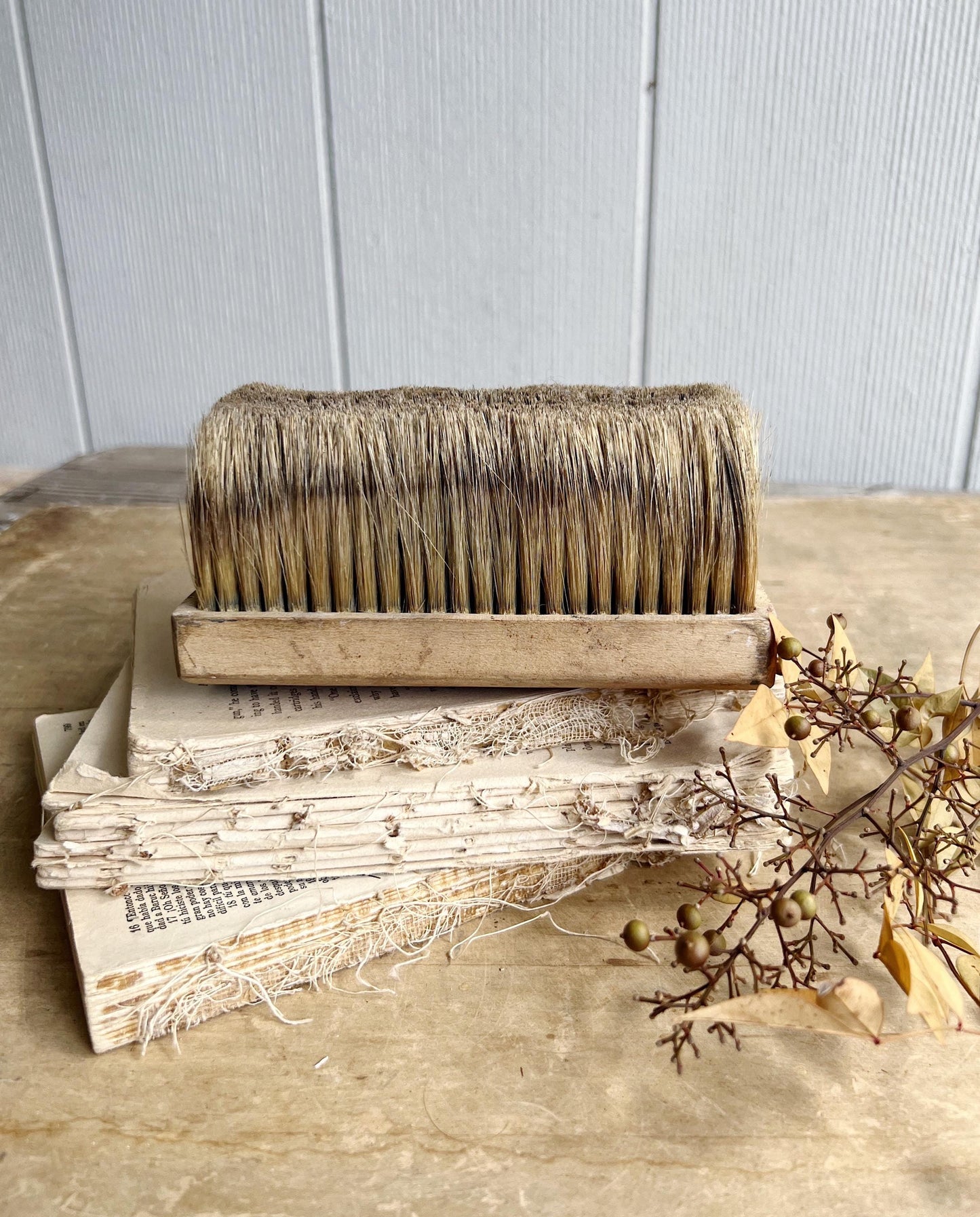 Vintage Brush Broom Wood Handle Farmhouse Decor Industrial Salvage