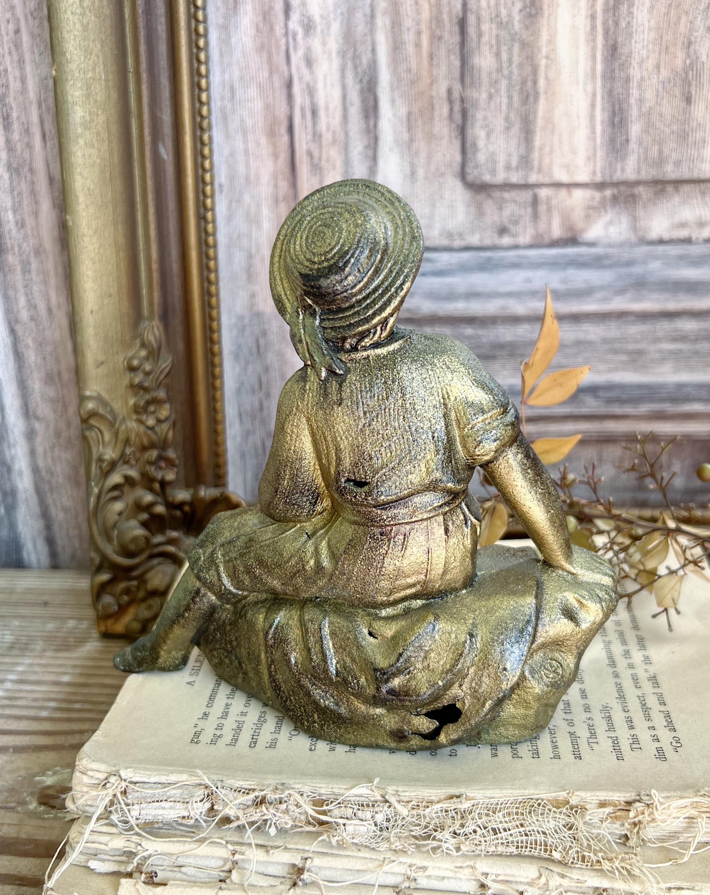 Antique Victorian French Spelter Herder Metal Statue Figurine Brass