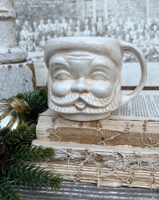 Vintage Ironstone Santa Claus Cup Mug FULL SIZE Creamy WHITE Santa Farmhouse Decor Stacking Footed Stackable Crazing Grungy Japan