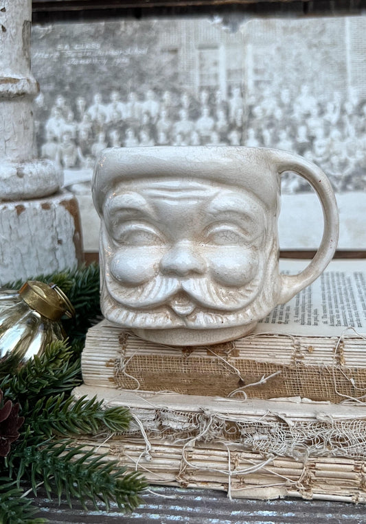 Vintage Ironstone Santa Claus Cup Mug FULL SIZE Creamy WHITE Santa Farmhouse Decor Stacking Footed Stackable Crazing Grungy Japan