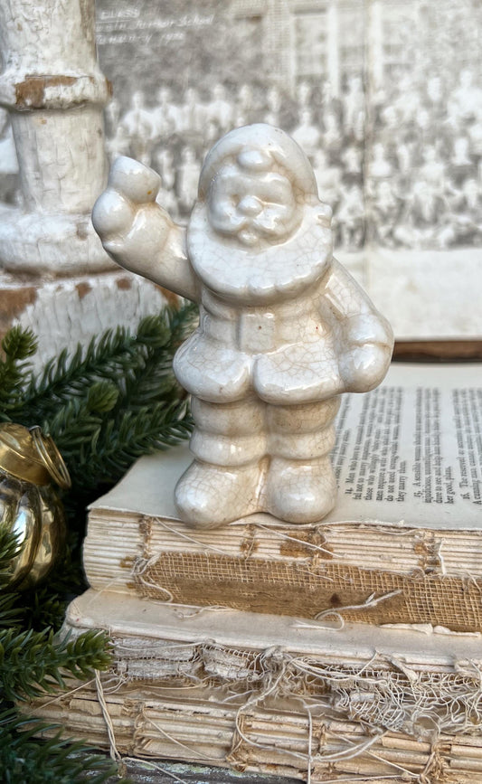 Vintage Ironstone Santa Claus Salt Shaker Creamy WHITE Farmhouse Christmas Decor Bell Stained Crazing