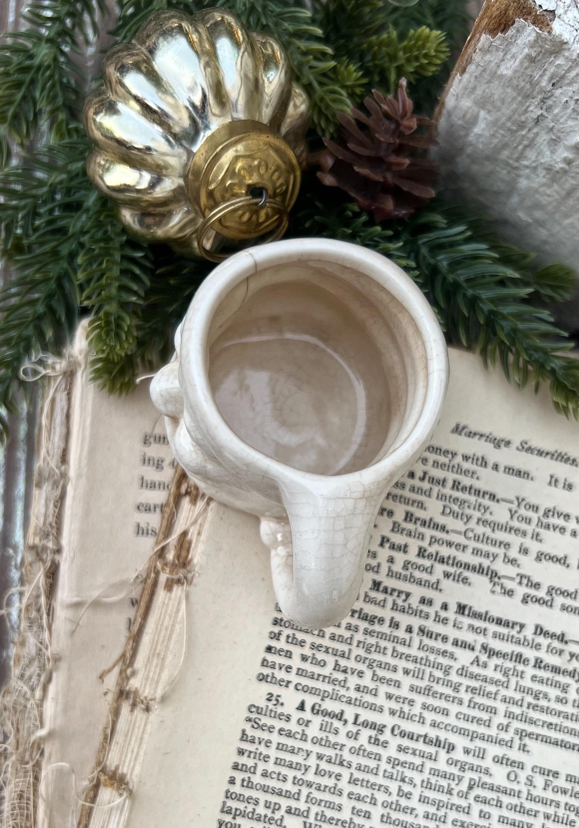 Vintage Ironstone Santa Claus Cup Mini Mug Santa Crazed Stained CREAMY WHITE Farmhouse Christmas Decor