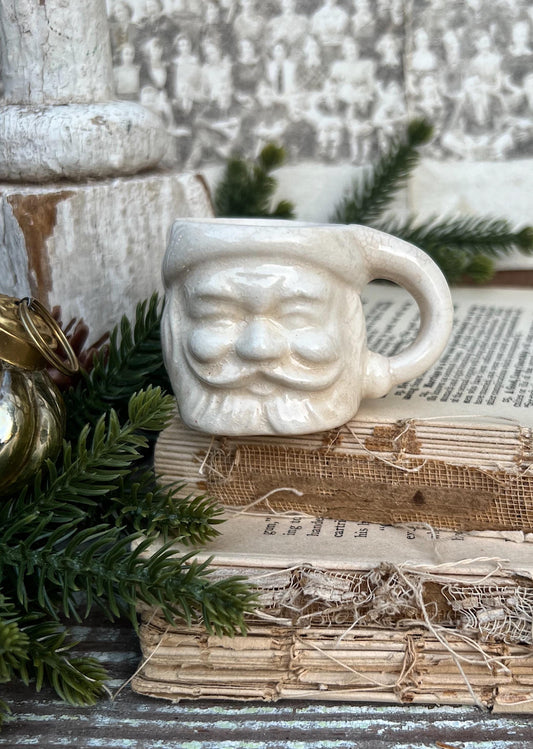 Vintage Ironstone Santa Claus Cup Mini Mug Santa Crazed Stained CREAMY WHITE Farmhouse Christmas Decor