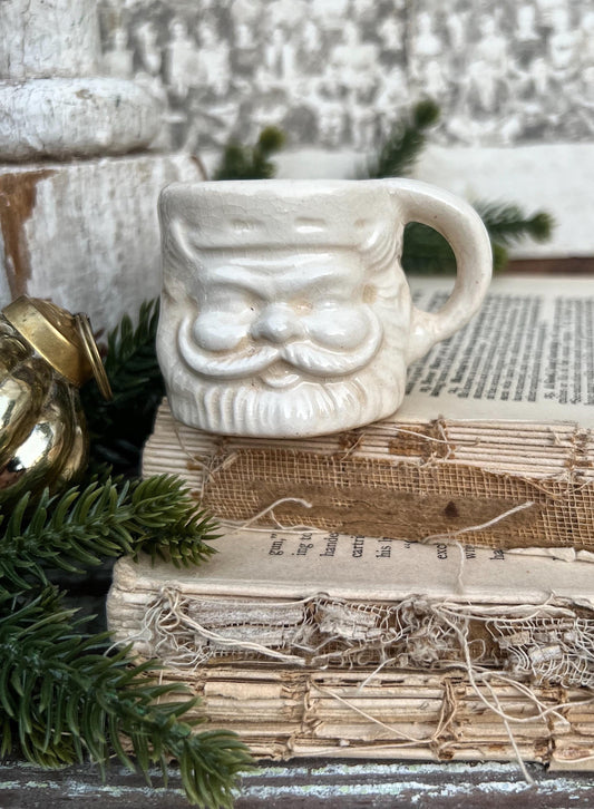 Vintage Ironstone Santa Claus Cup Mini Mug Santa Crazed Stained WHITE Farmhouse Christmas Decor JAPAN