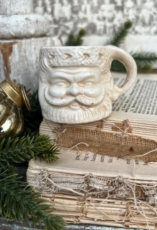 Vintage Ironstone Santa Claus Cup Mini Mug Santa Crazed Stained WHITE Farmhouse Christmas Decor JAPAN