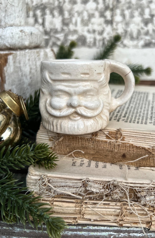 Vintage Ironstone Santa Claus Cup Mini Mug Santa Crazed Stained WHITE Farmhouse Christmas Decor JAPAN
