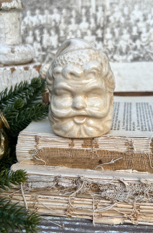 Vintage Ironstone Santa Claus Salt Shaker Creamy WHITE Crazed Stained Farmhouse Christmas Decor