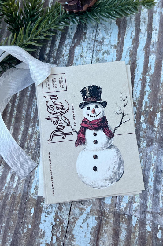 SNOWMAN Christmas Gift Tags Vintage POST CARD Frosty Farmhouse Decor Card French Shabby Gift Wrap Christmas Ornament