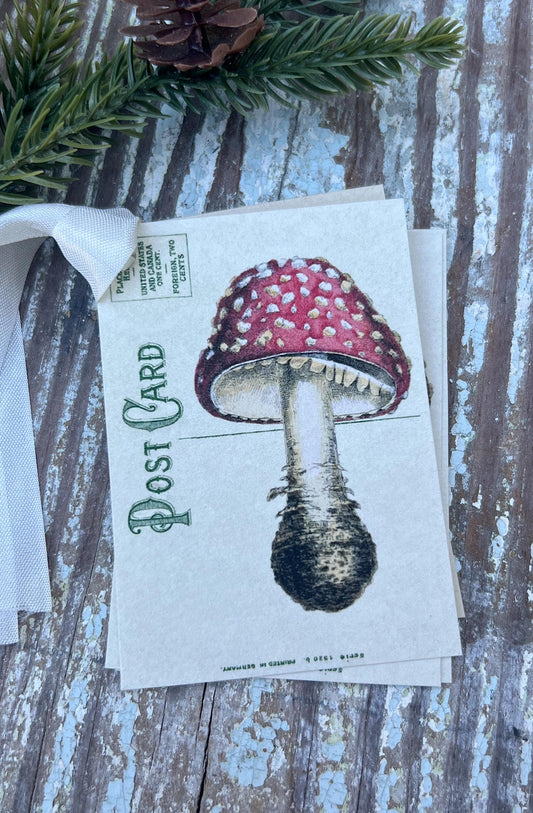 MUSHROOM Christmas Gift Tags Vintage POST CARD Red Farmhouse Decor Card French Shabby Gift Wrap Christmas Ornament