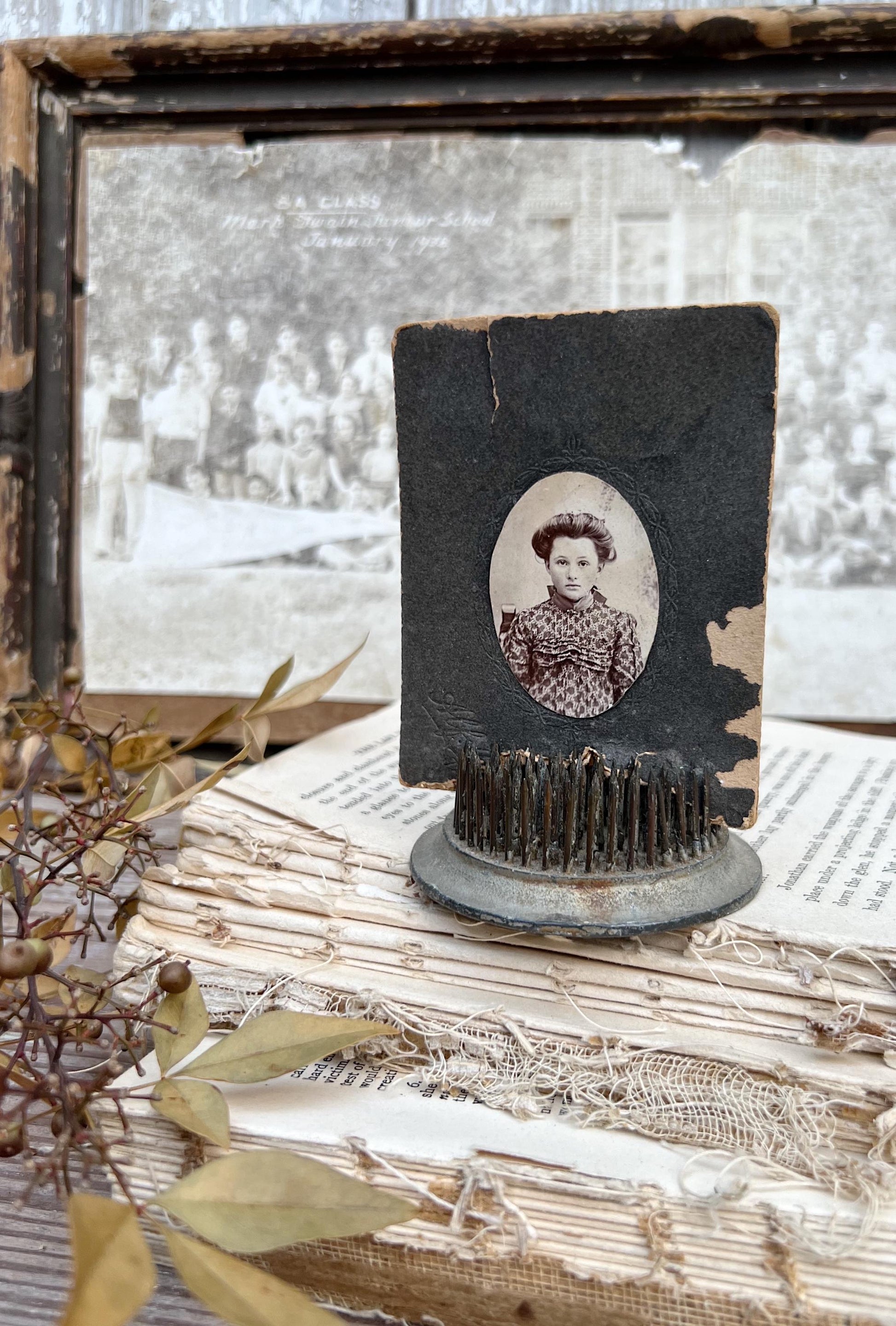 Vintage Floral Frog Large Antique Flower Spike Photo Display Farmhouse Decor Garden Industrial Salvage