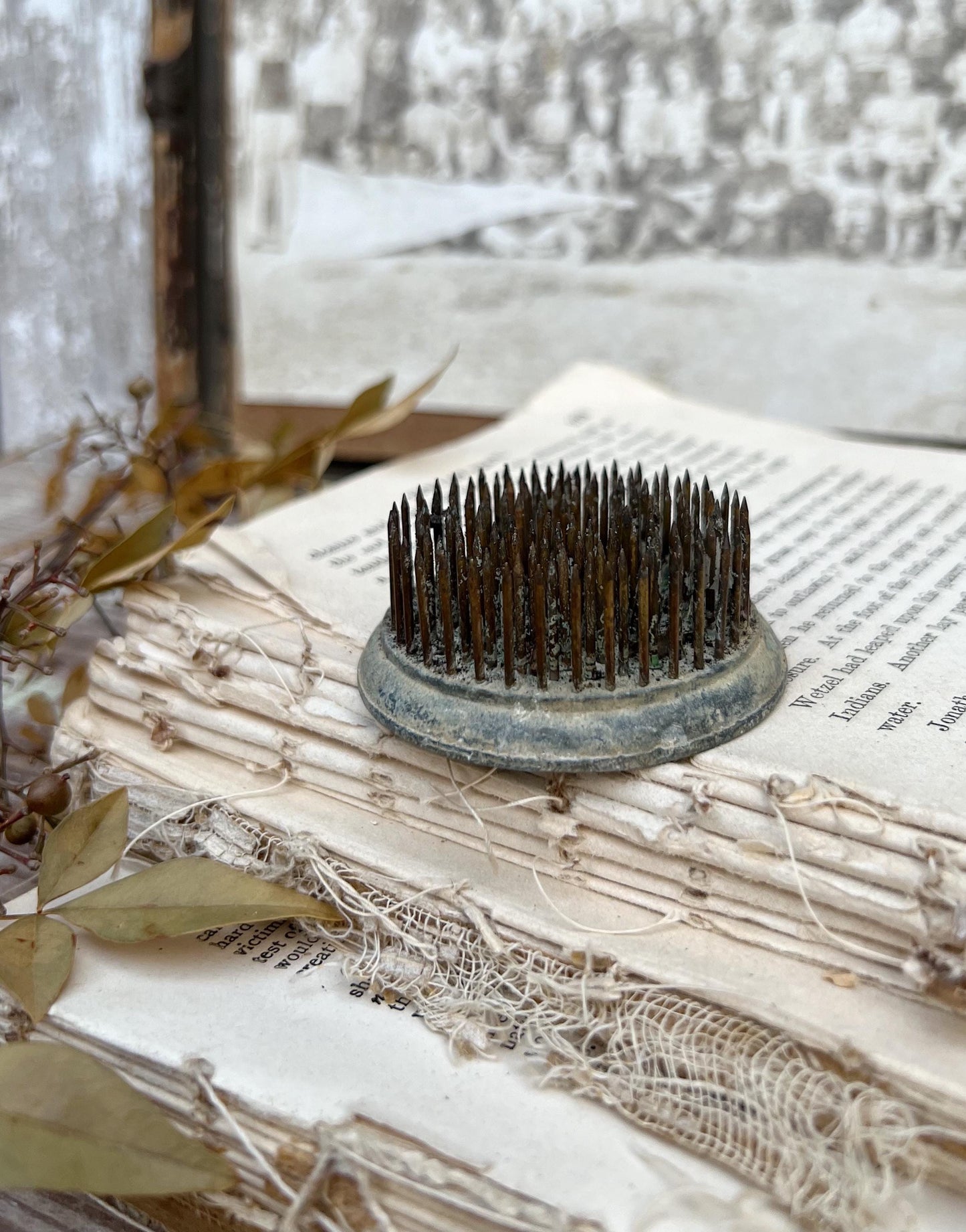 Vintage Floral Frog Large Antique Flower Spike Photo Display Farmhouse Decor Garden Industrial Salvage