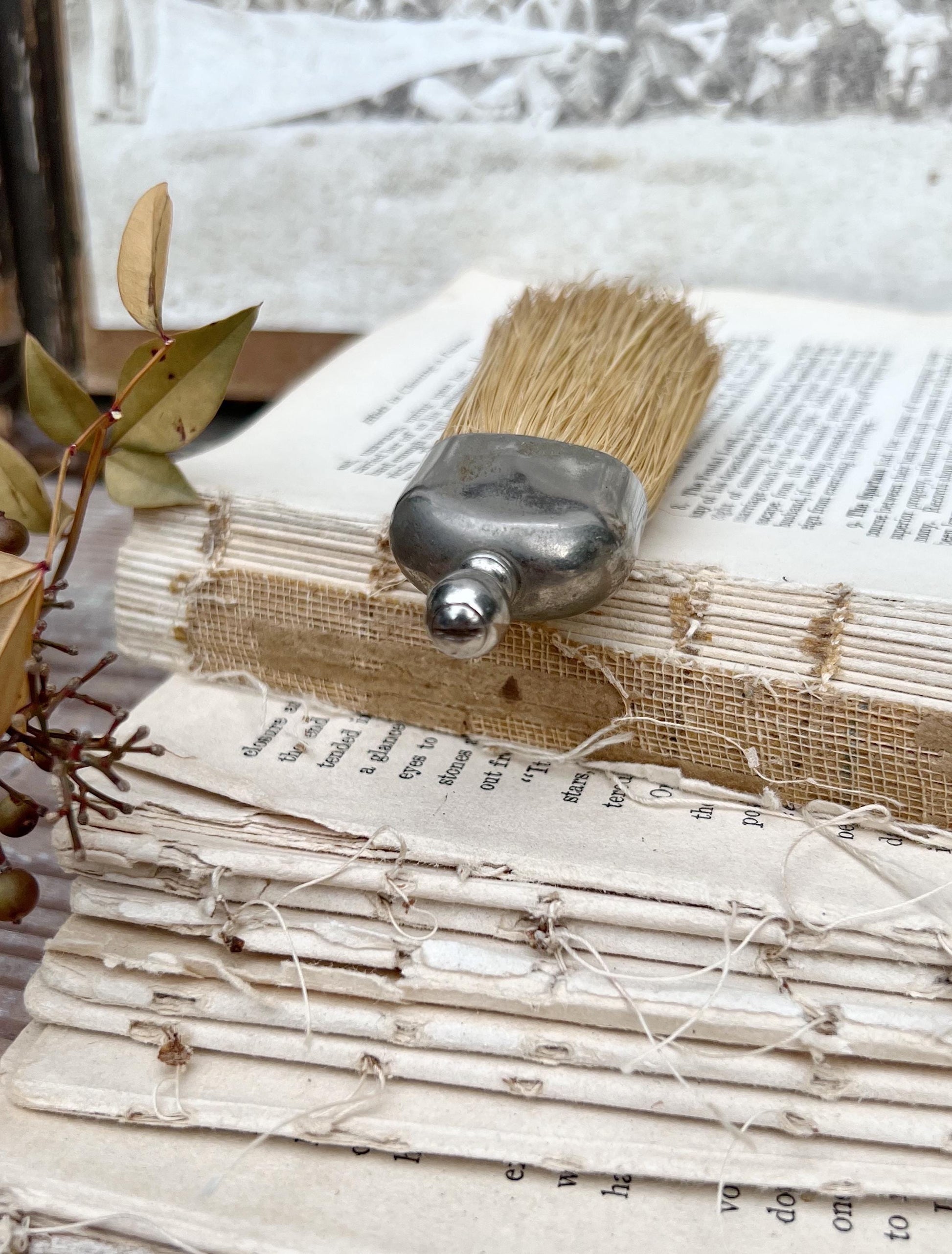 Antique Whisk Crumb Broom Hand Straw Brush SILVER Farmhouse Decor Vintage Broom