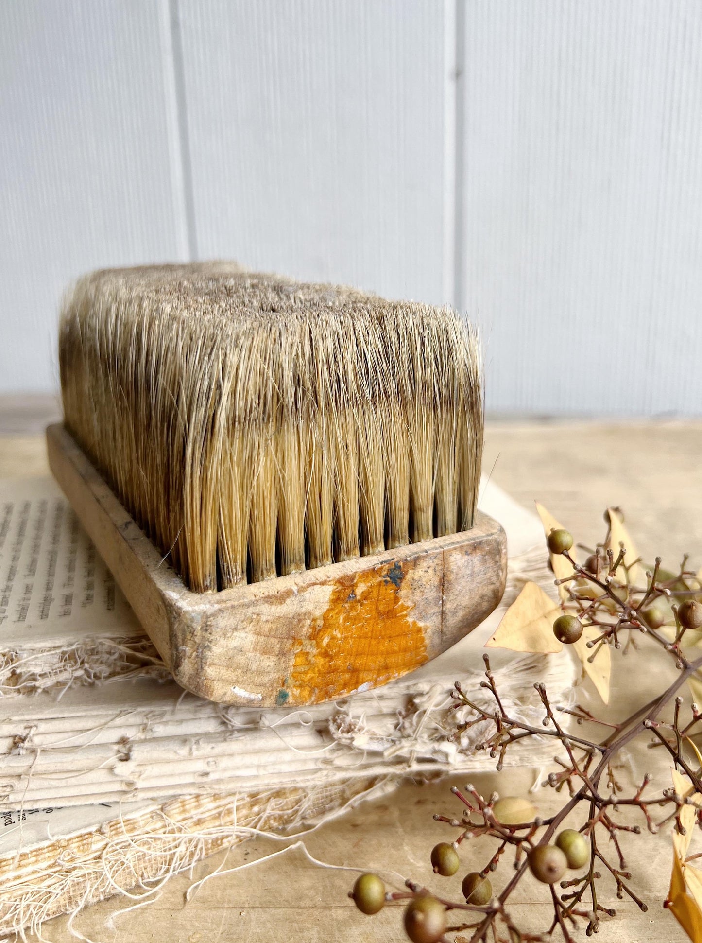 Vintage Brush Broom Wood Handle Farmhouse Decor Industrial Salvage