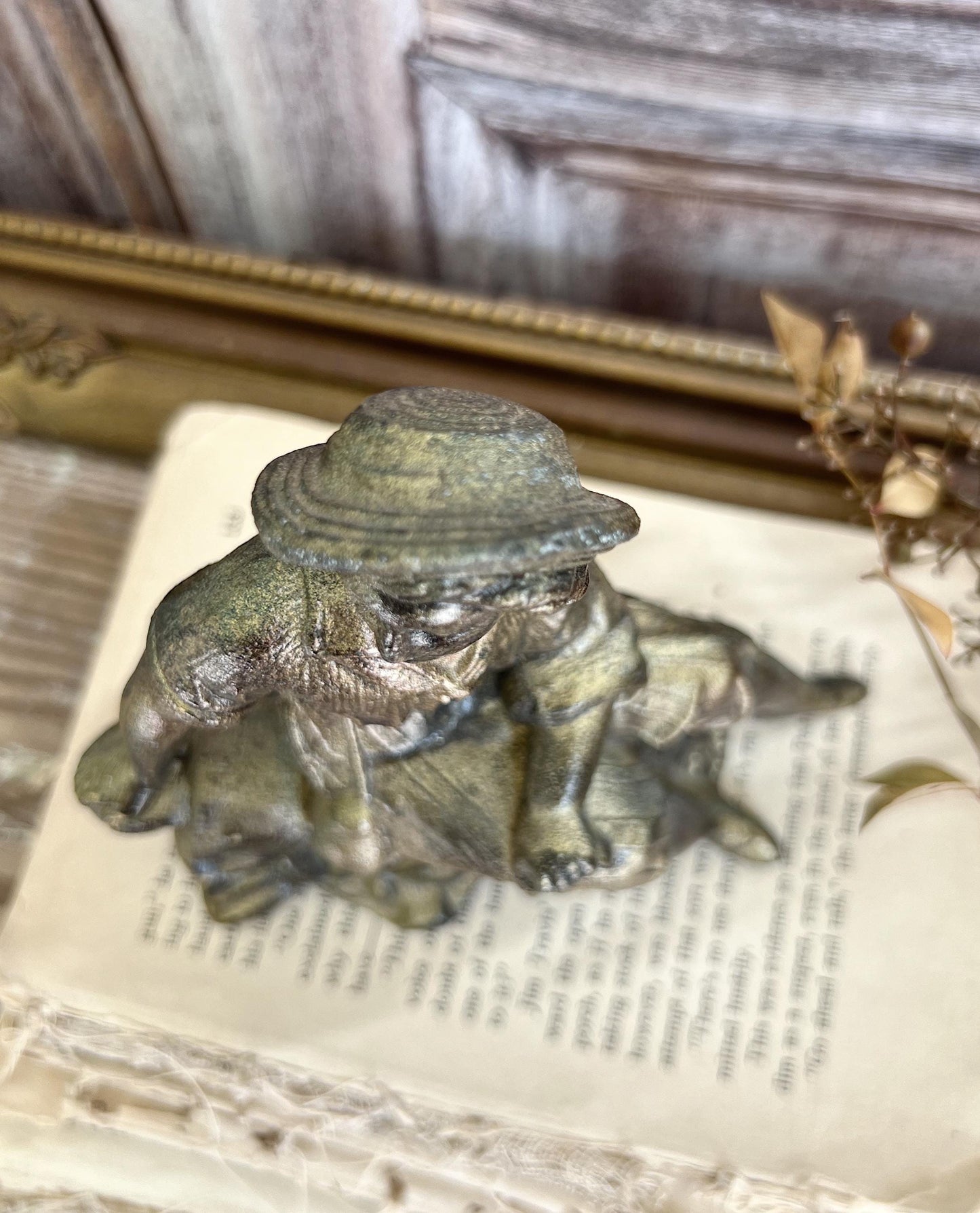 Antique Victorian French Spelter Herder Metal Statue Figurine Brass