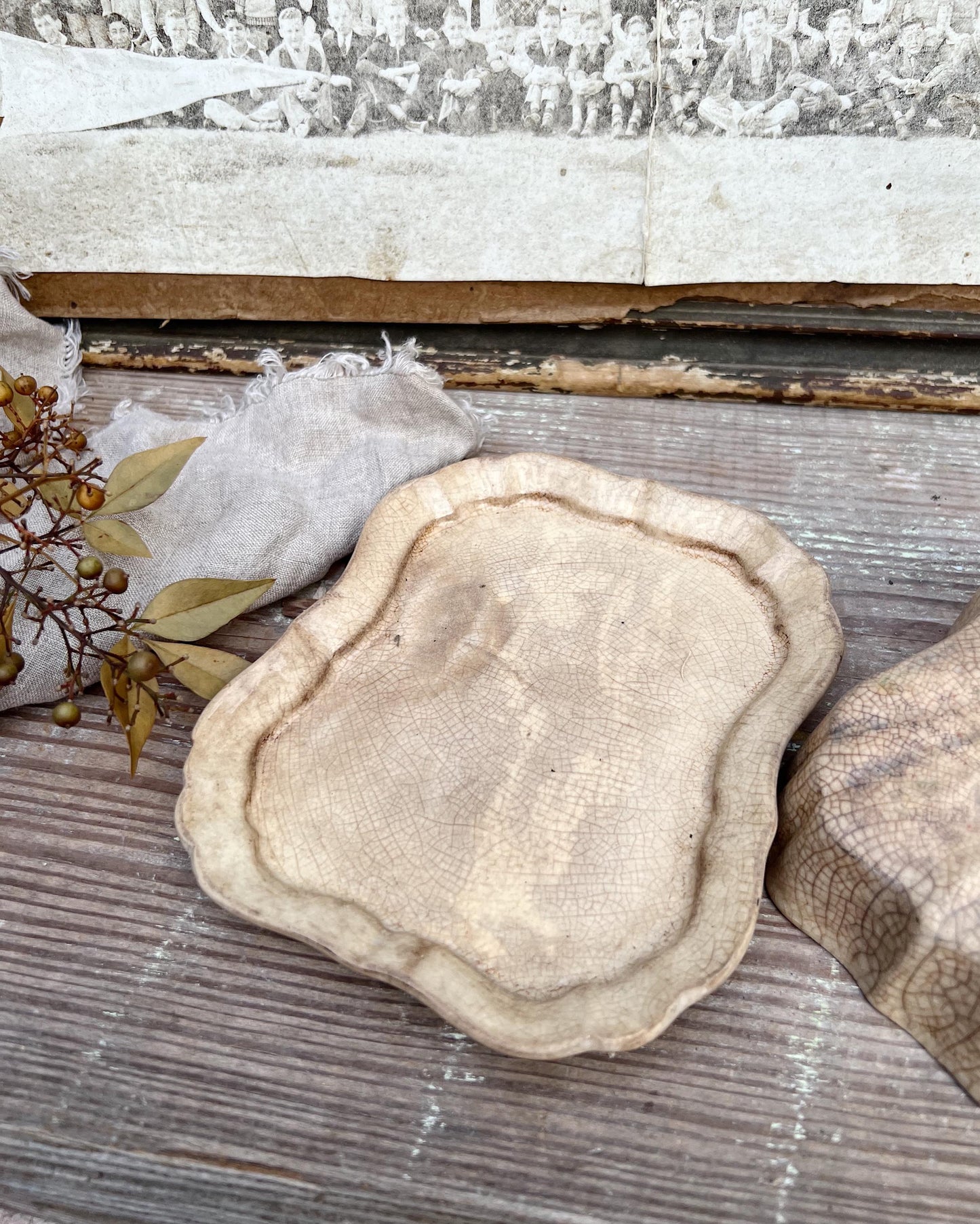Antique White Ironstone Cheese Cover Dome Lid With Platter Stained Crazed Hanley England