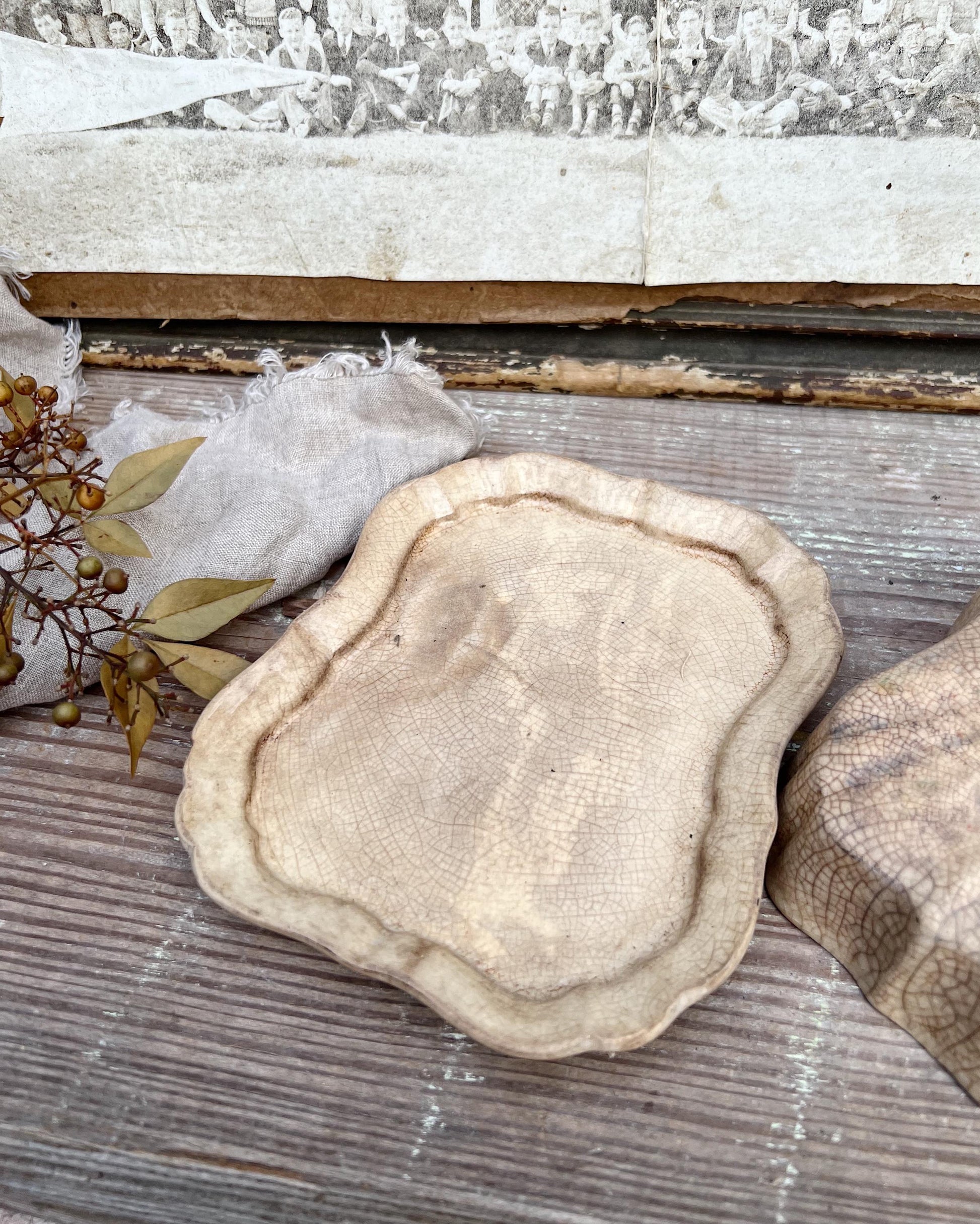 Antique White Ironstone Cheese Cover Dome Lid With Platter Stained Crazed Hanley England