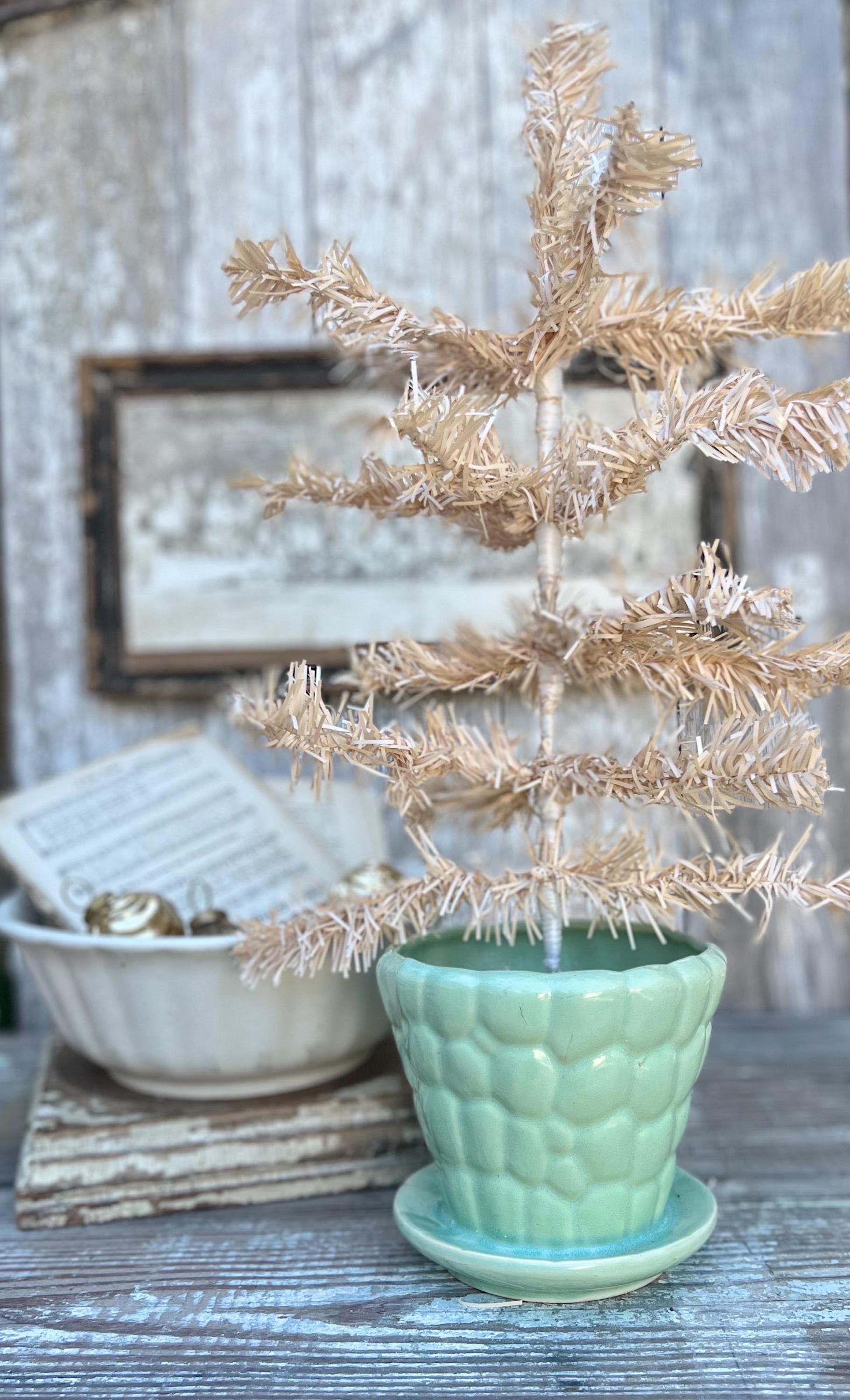 Antique GREEN BUBBLE Flower Pot With Saucer USA Planter Container Farmhouse Vintage Garden Decor Christmas