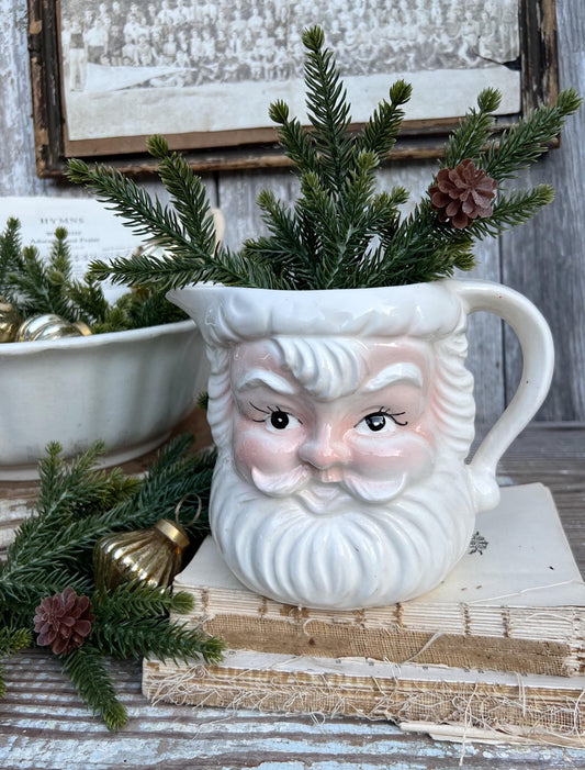 Vintage Ironstone Santa Claus PITCHER Tilso Japan White Christmas Decor Painted