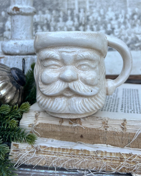 Vintage Ironstone Santa Claus Cup Mug FULL SIZE Creamy WHITE Santa Farmhouse Decor Stacking Footed Stackable Crazing Grungy Japan