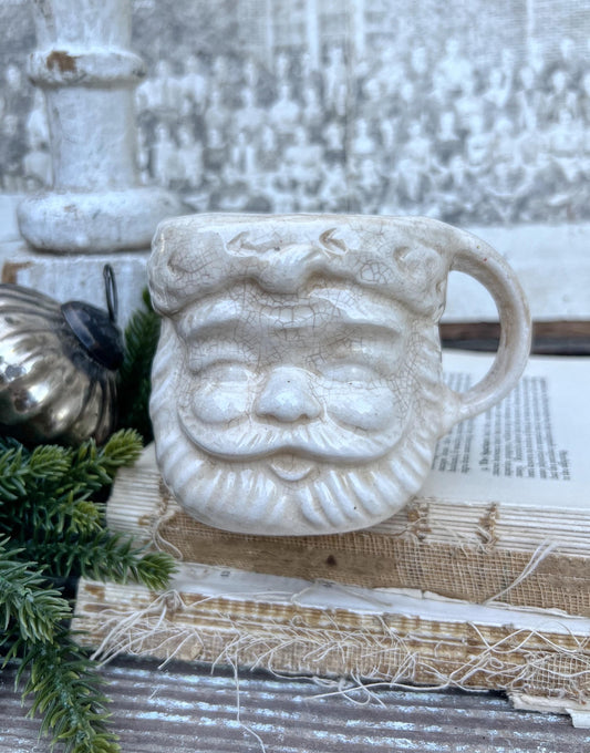 Vintage Ironstone Santa Claus Cup Mug FULL SIZE Creamy White Santa Farmhouse Christmas Decor RARE Japan Crazing Grungy Crazed