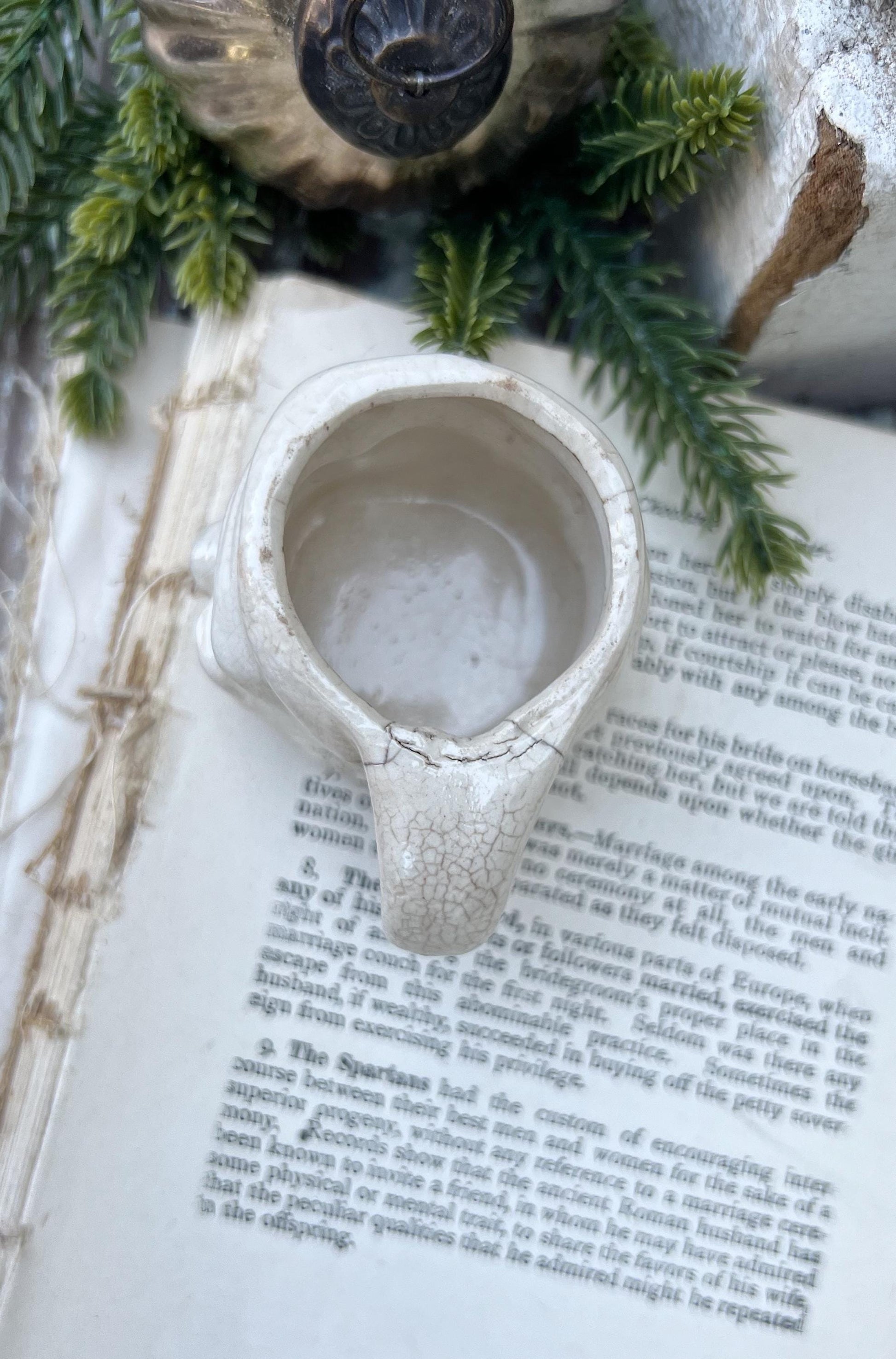 Vintage Ironstone Santa Claus Cup Mini Mug Santa Crazed Stained CREAMY WHITE Farmhouse Christmas Decor