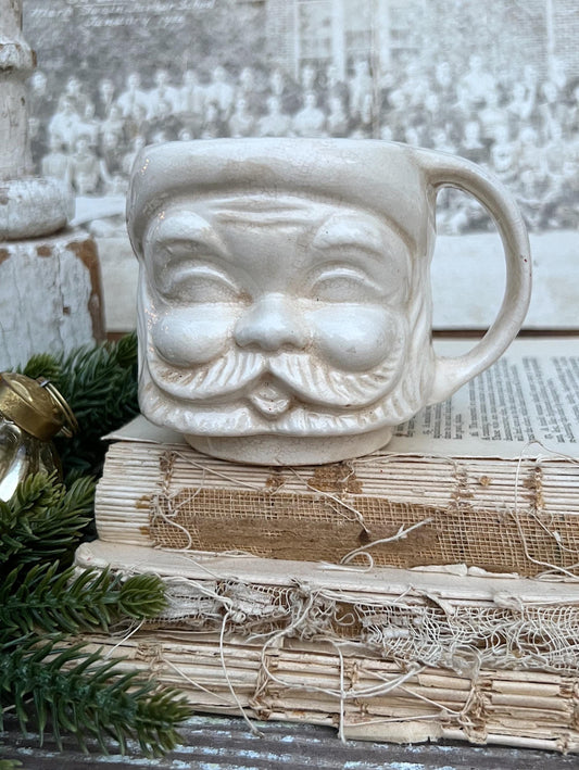 Vintage Ironstone Santa Claus Cup Mug FULL SIZE Creamy WHITE Santa Farmhouse Decor Stacking Footed Stackable Crazing Grungy Japan