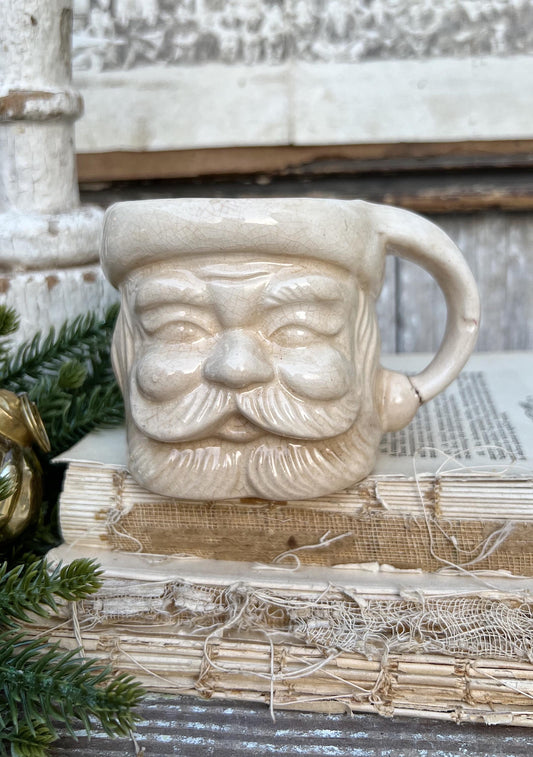 Vintage Ironstone Santa Claus Cup Mug FULL SIZE Creamy White Santa Farmhouse Christmas Decor RARE Japan Crazing Grungy Crazed