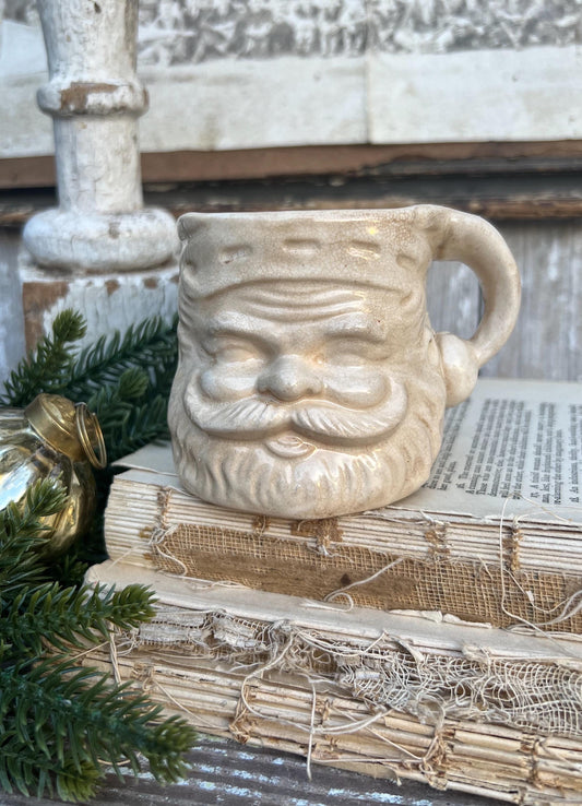 Vintage Ironstone Santa Claus Cup Mug FULL SIZE Creamy White Santa Farmhouse Christmas Decor RARE Japan Crazing Grungy Heavily Crazed