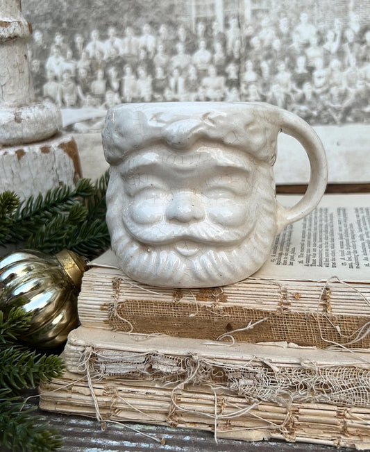 Vintage Ironstone Santa Claus Cup Mug FULL SIZE Creamy White Santa Farmhouse Christmas Decor RARE Japan Crazing Grungy Crazed
