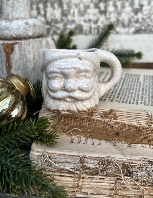 Vintage Ironstone Santa Claus Cup Mini Mug Santa Crazed Stained CREAMY WHITE Farmhouse Christmas Decor