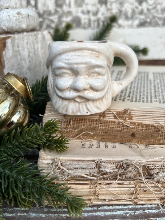 Vintage Ironstone Santa Claus Cup Mini Mug Santa Crazed Stained CREAMY WHITE Farmhouse Christmas Decor