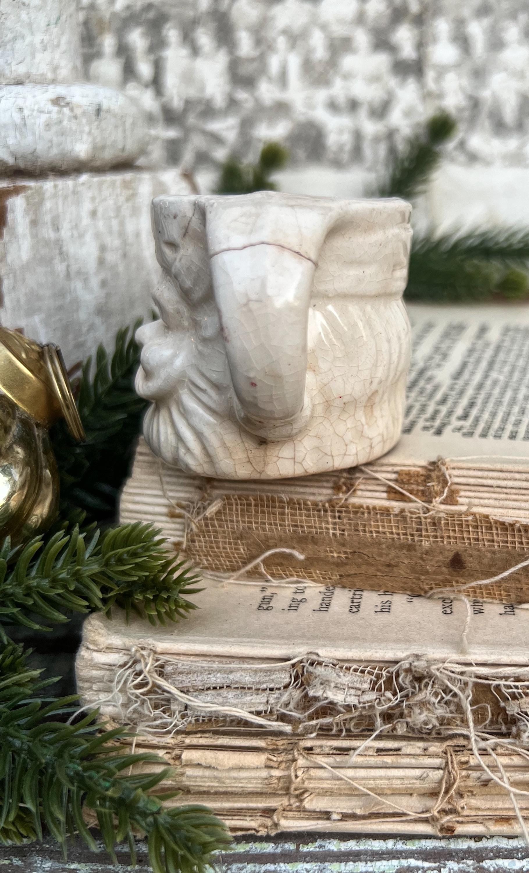 Vintage Ironstone Santa Claus Cup Mini Mug Santa Crazed Stained WHITE Farmhouse Christmas Decor JAPAN