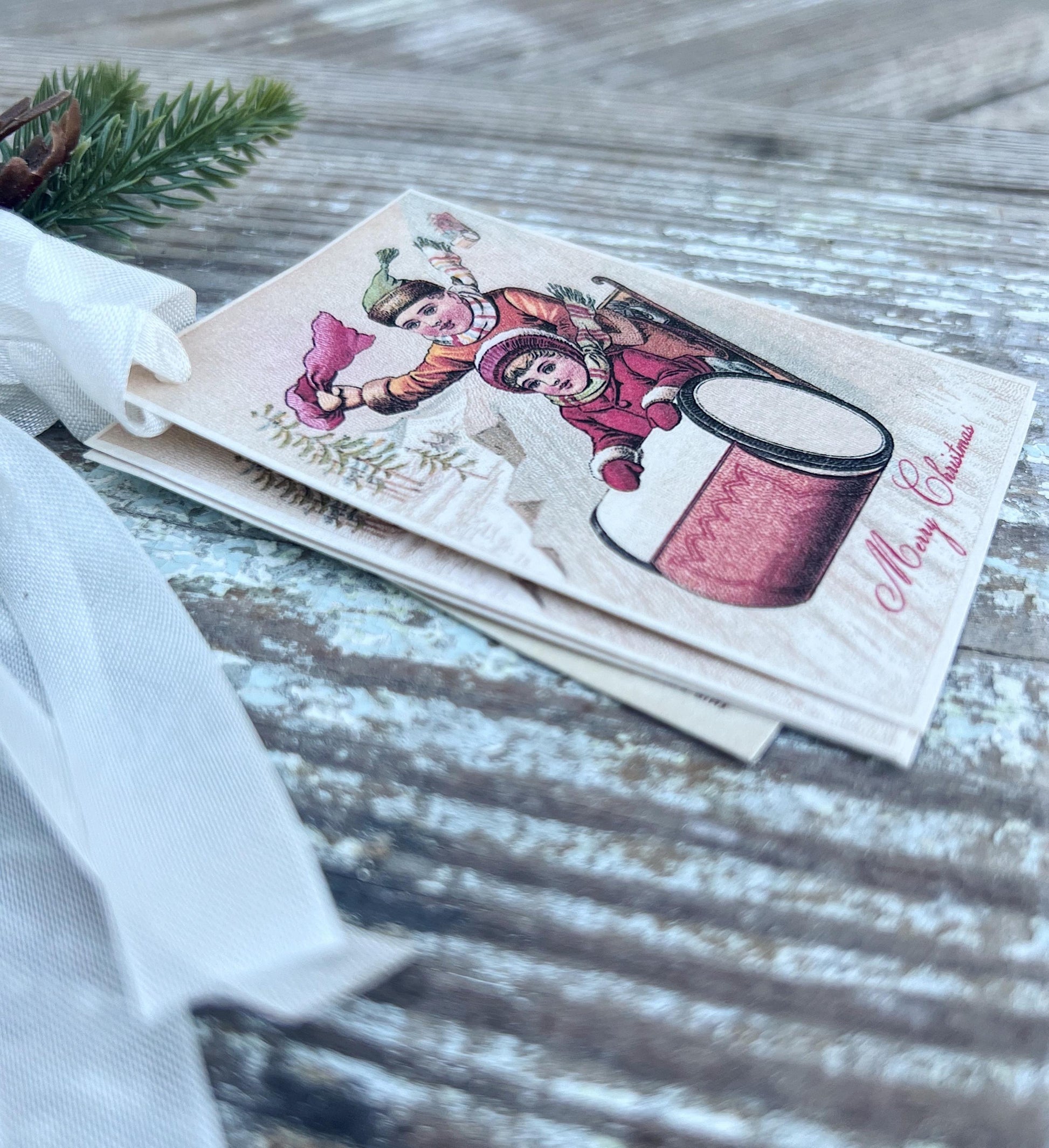 Christmas CHILDREN SLEDDING Merry Christmas Vintage Gift Tags Victorian Farmhouse Christmas Decor Card French Shabby Gift Wrap