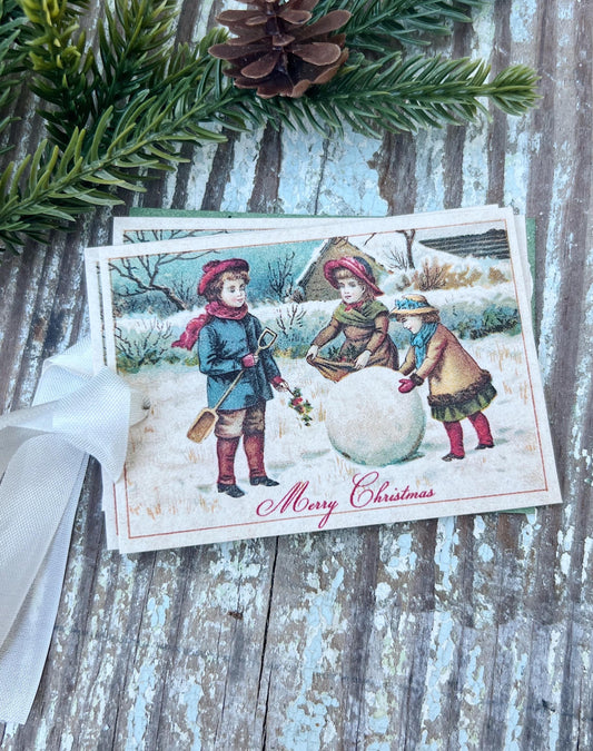 Christmas CHILDREN IN SNOW Vintage Gift Tags Victorian Farmhouse Christmas Decor Card French Shabby Gift Wrap