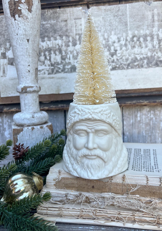 Vintage Santa Claus Face Planter Candle Holder LEFTON Creamy White Santa Farmhouse Christmas Decor