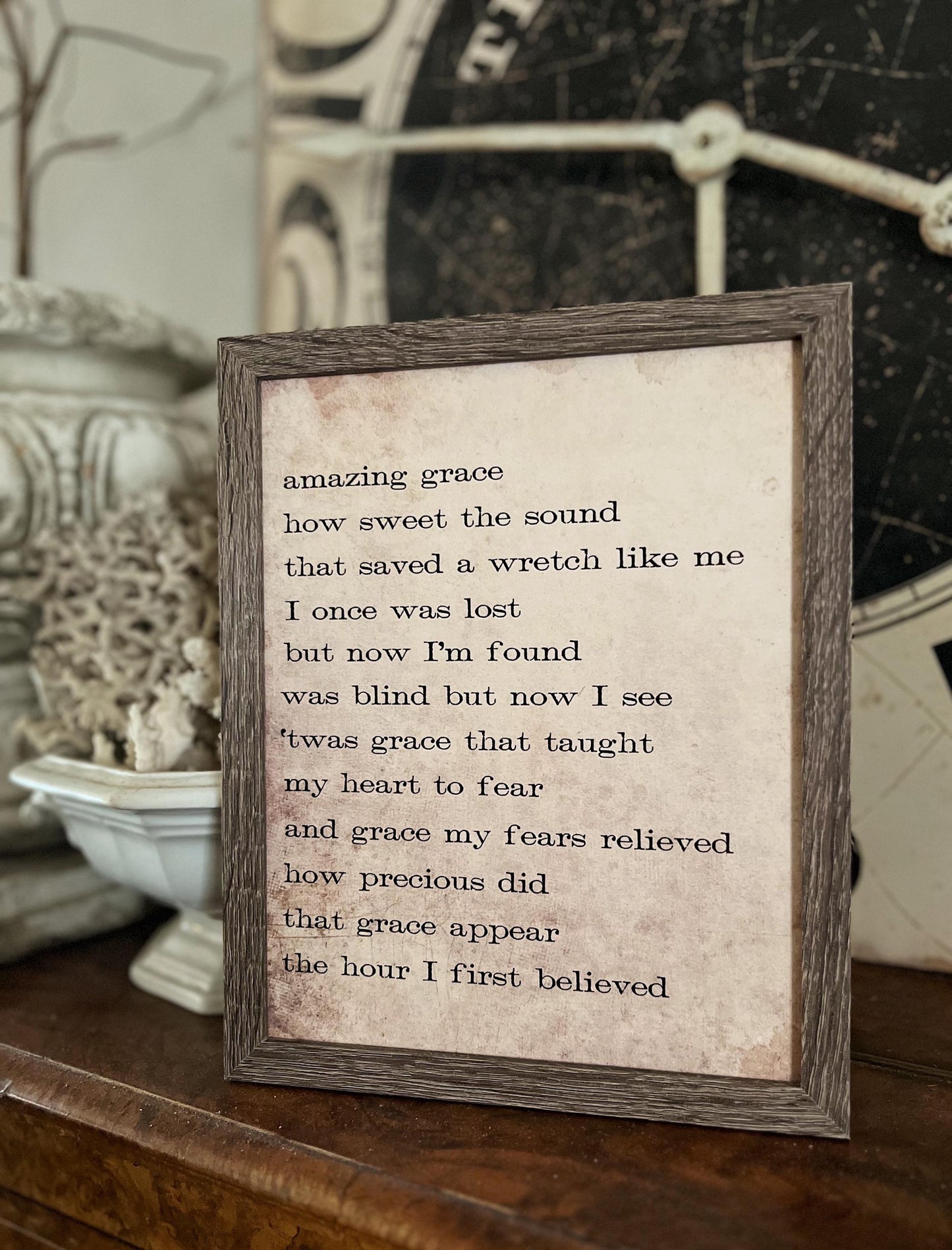 Amazing Grace Hymn Wood Sign, Vintage Book Page Farmhouse Wall Art