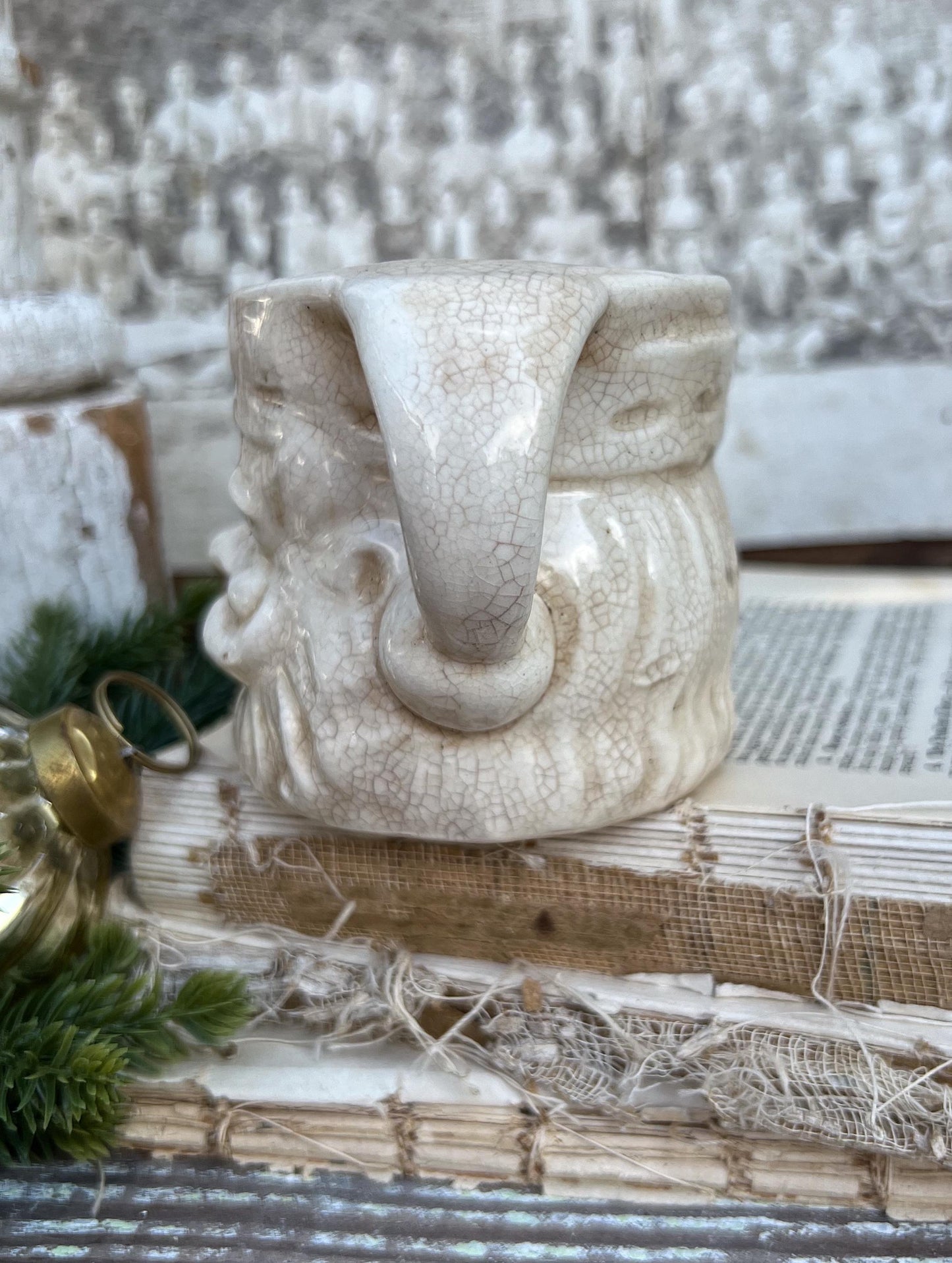 Vintage Ironstone Santa Claus Cup Mug FULL SIZE Creamy White Santa Farmhouse Christmas Decor RARE Japan Crazing Grungy Heavily Crazed