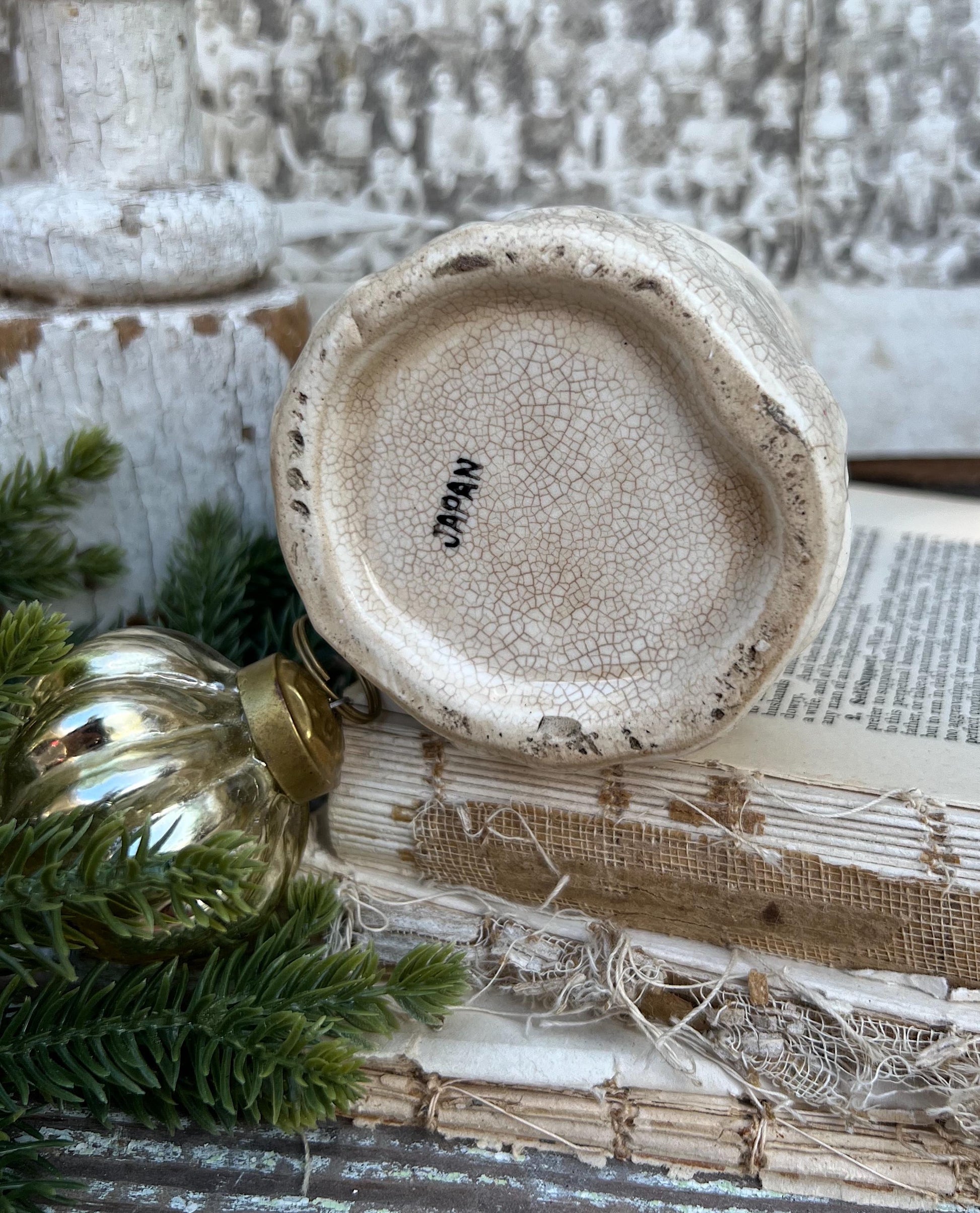 Vintage Ironstone Santa Claus Cup Mug FULL SIZE Creamy White Santa Farmhouse Christmas Decor RARE Japan Crazing Grungy Heavily Crazed