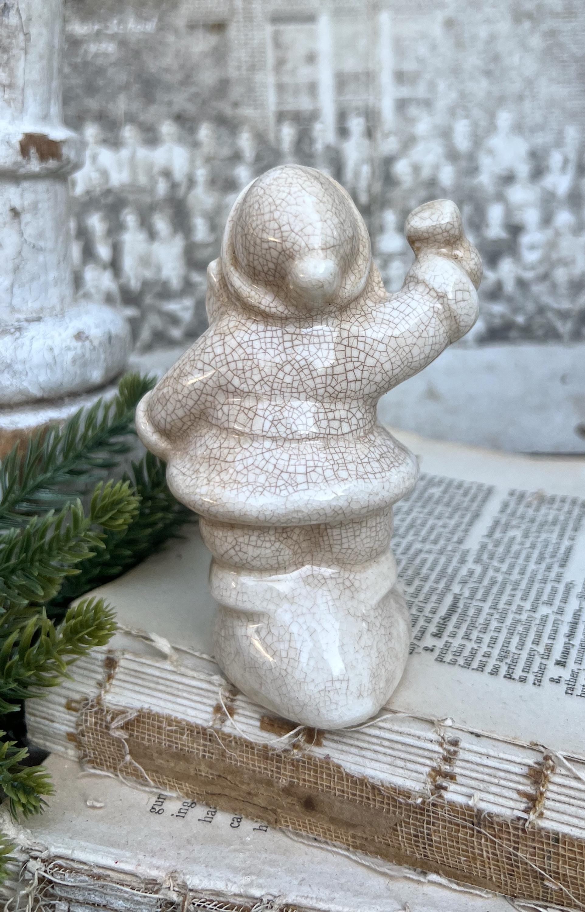 Vintage Ironstone Santa Claus Salt Shaker Creamy WHITE Farmhouse Christmas Decor Bell Stained Crazing