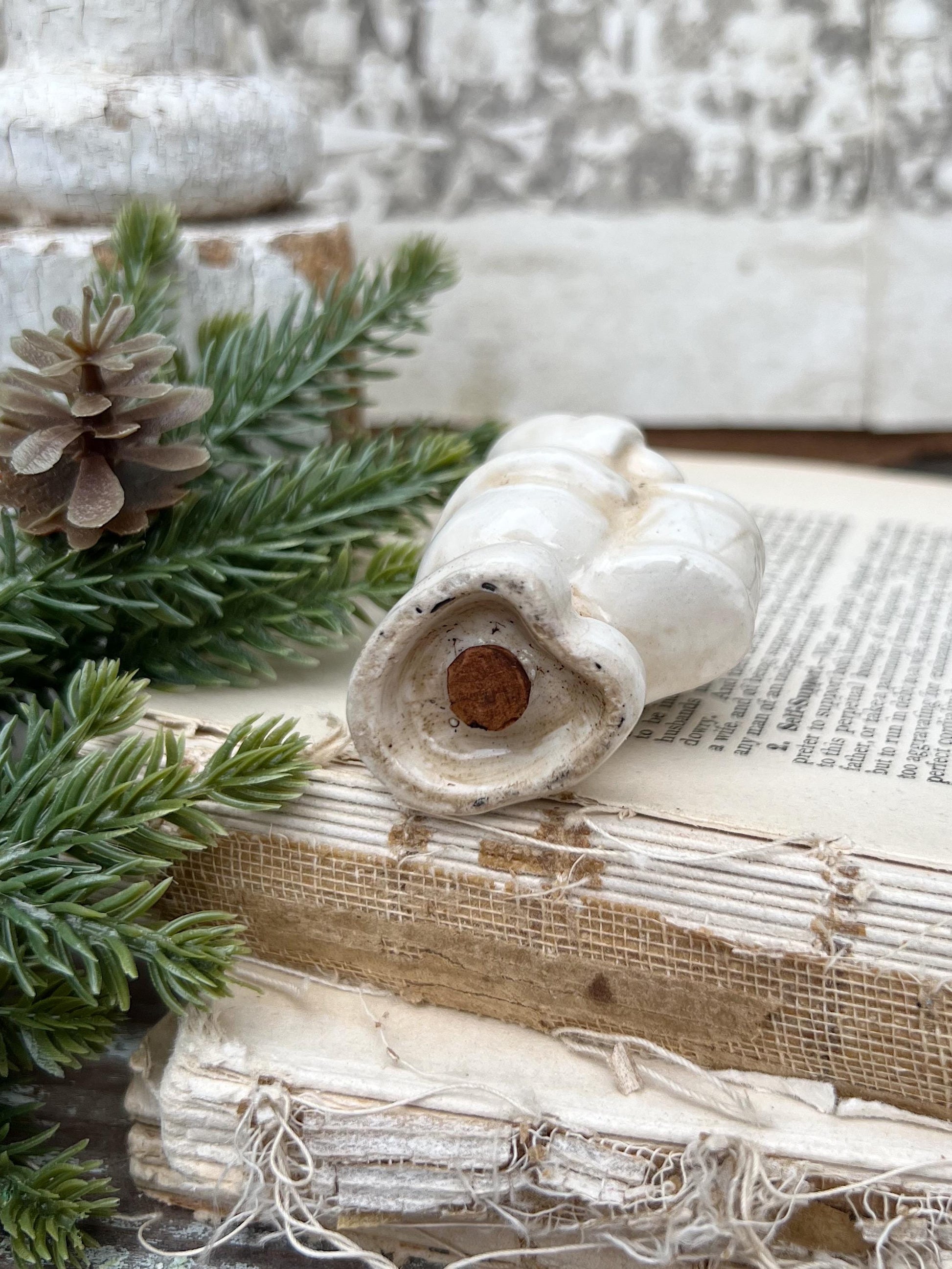 Vintage Ironstone Santa Claus Salt Shaker DRUM Creamy WHITE Farmhouse Christmas Decor Stained Crazing
