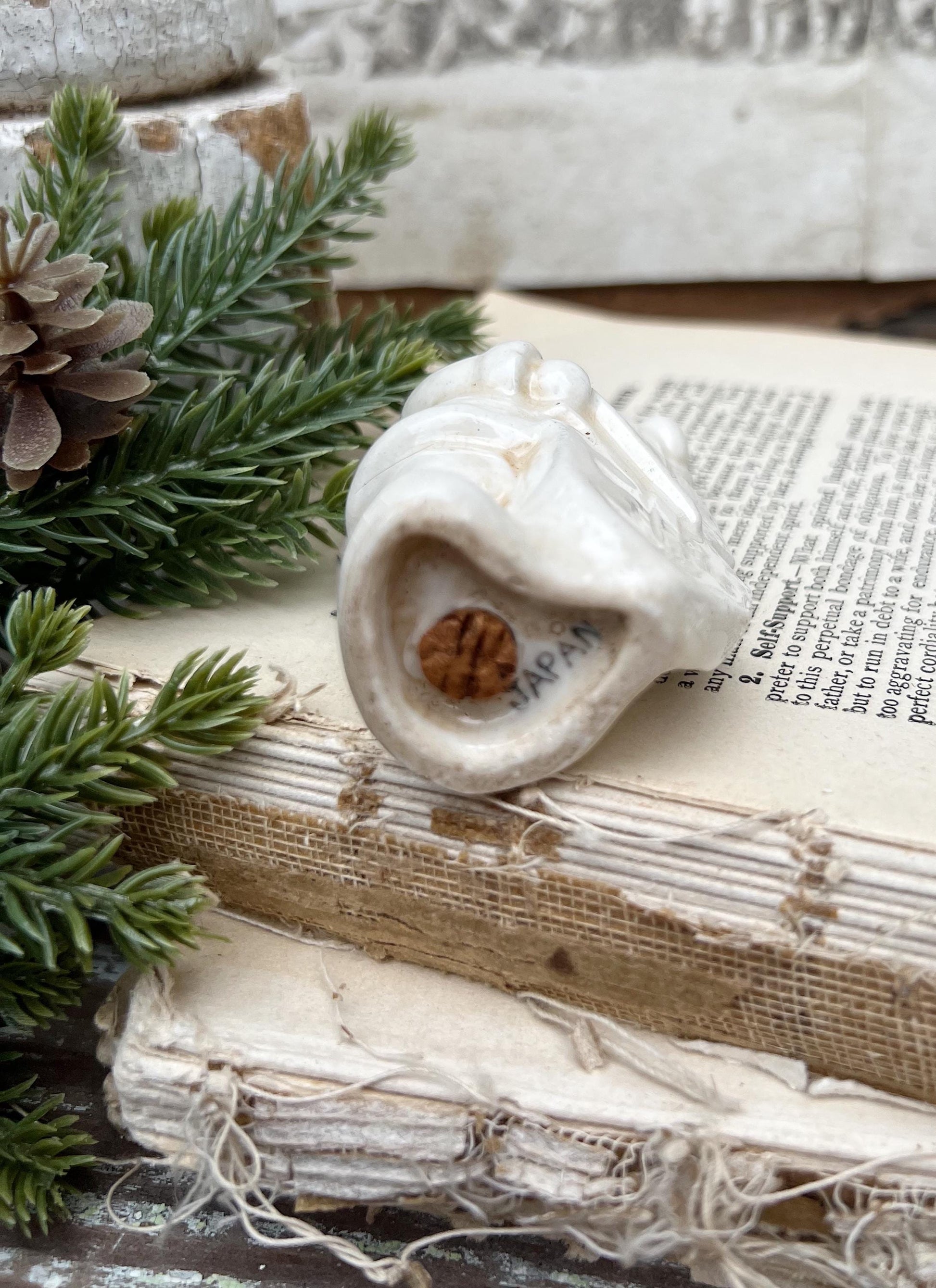 Vintage Ironstone Santa Claus Salt Shaker Creamy WHITE Farmhouse Christmas Decor BASE Stained Crazing