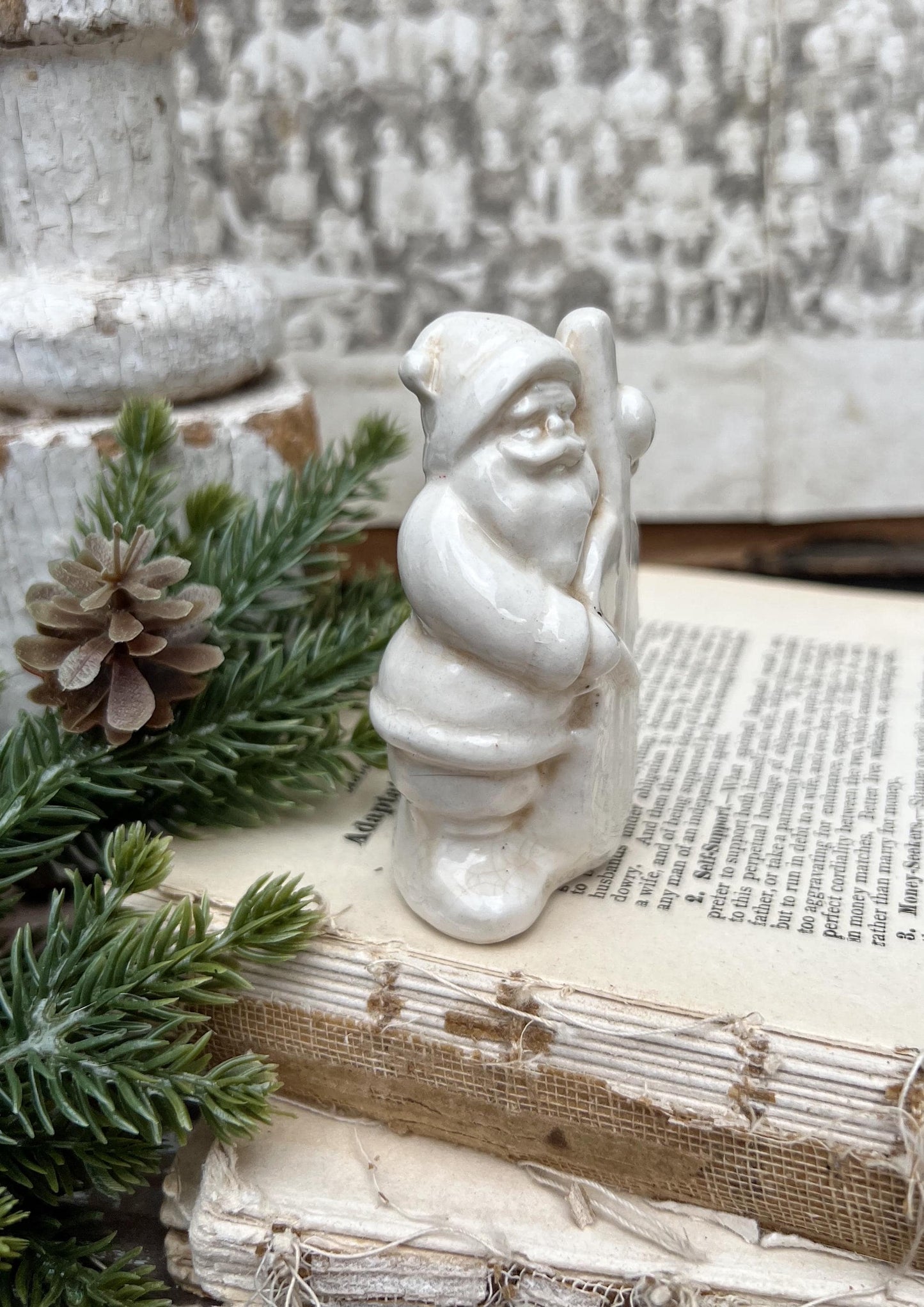 Vintage Ironstone Santa Claus Salt Shaker Creamy WHITE Farmhouse Christmas Decor BASE Stained Crazing
