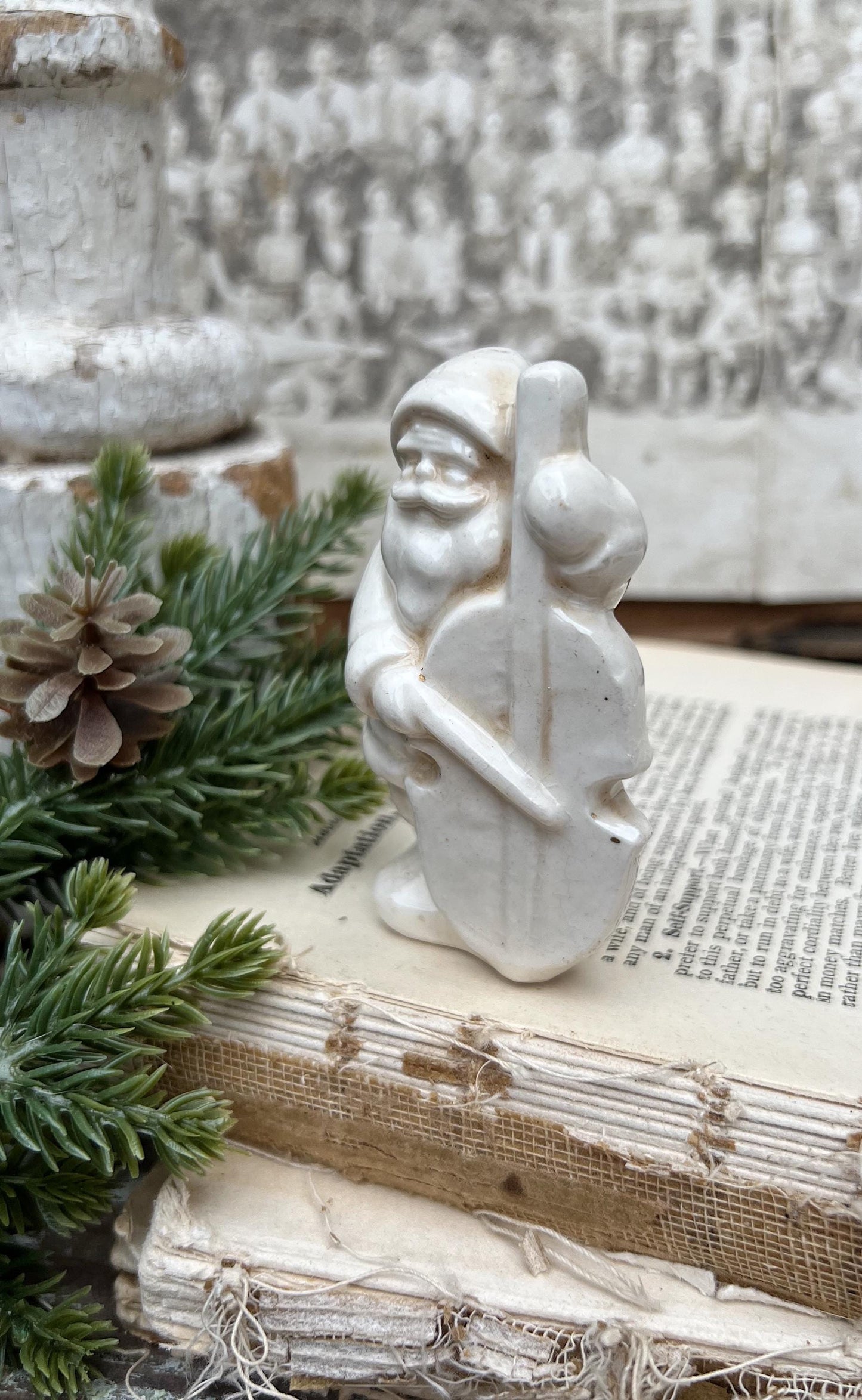 Vintage Ironstone Santa Claus Salt Shaker Creamy WHITE Farmhouse Christmas Decor BASE Stained Crazing